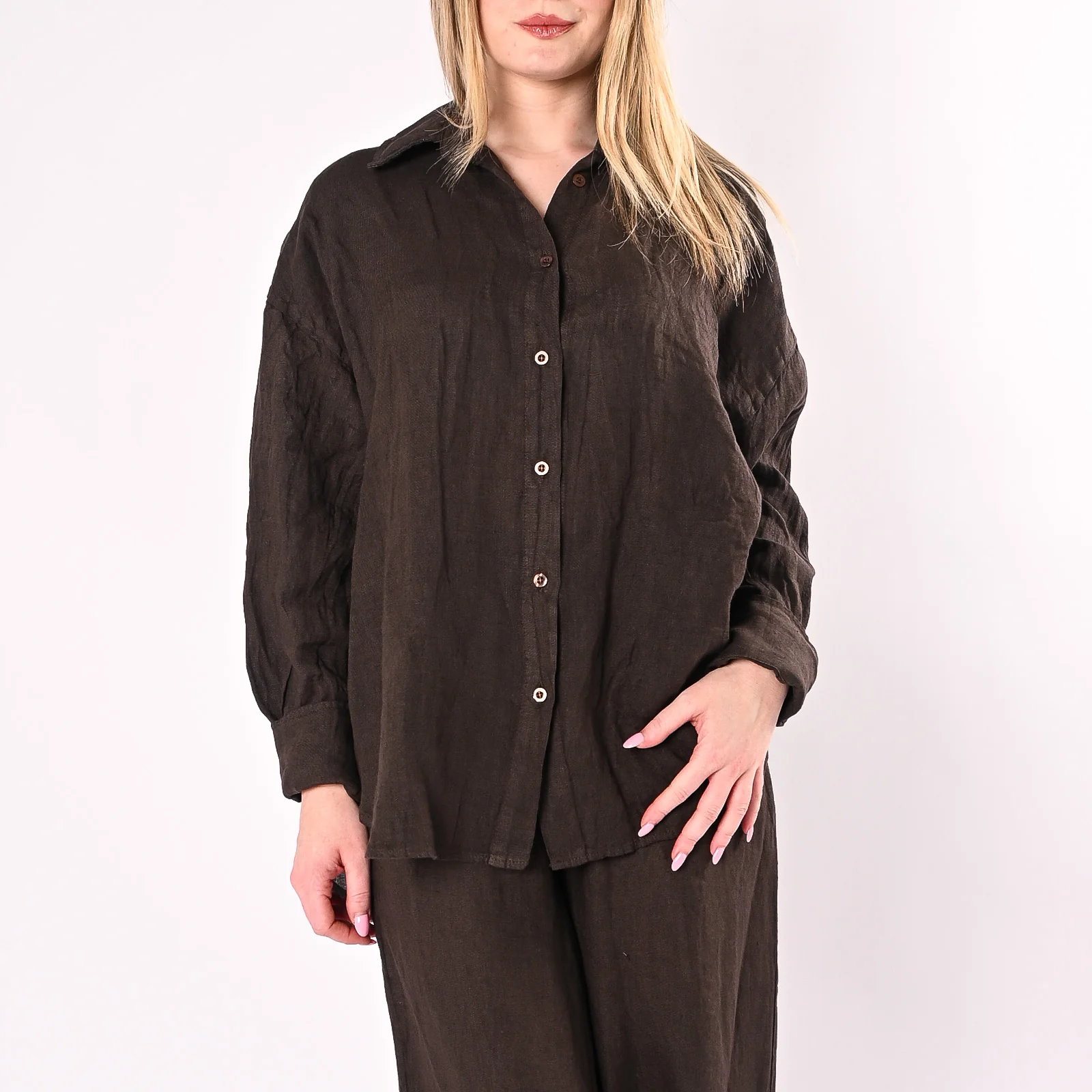 HAVEONE - CAMICIA OVER IN PURO LINO ART.CVE-Q436/M - MORO - Image 2