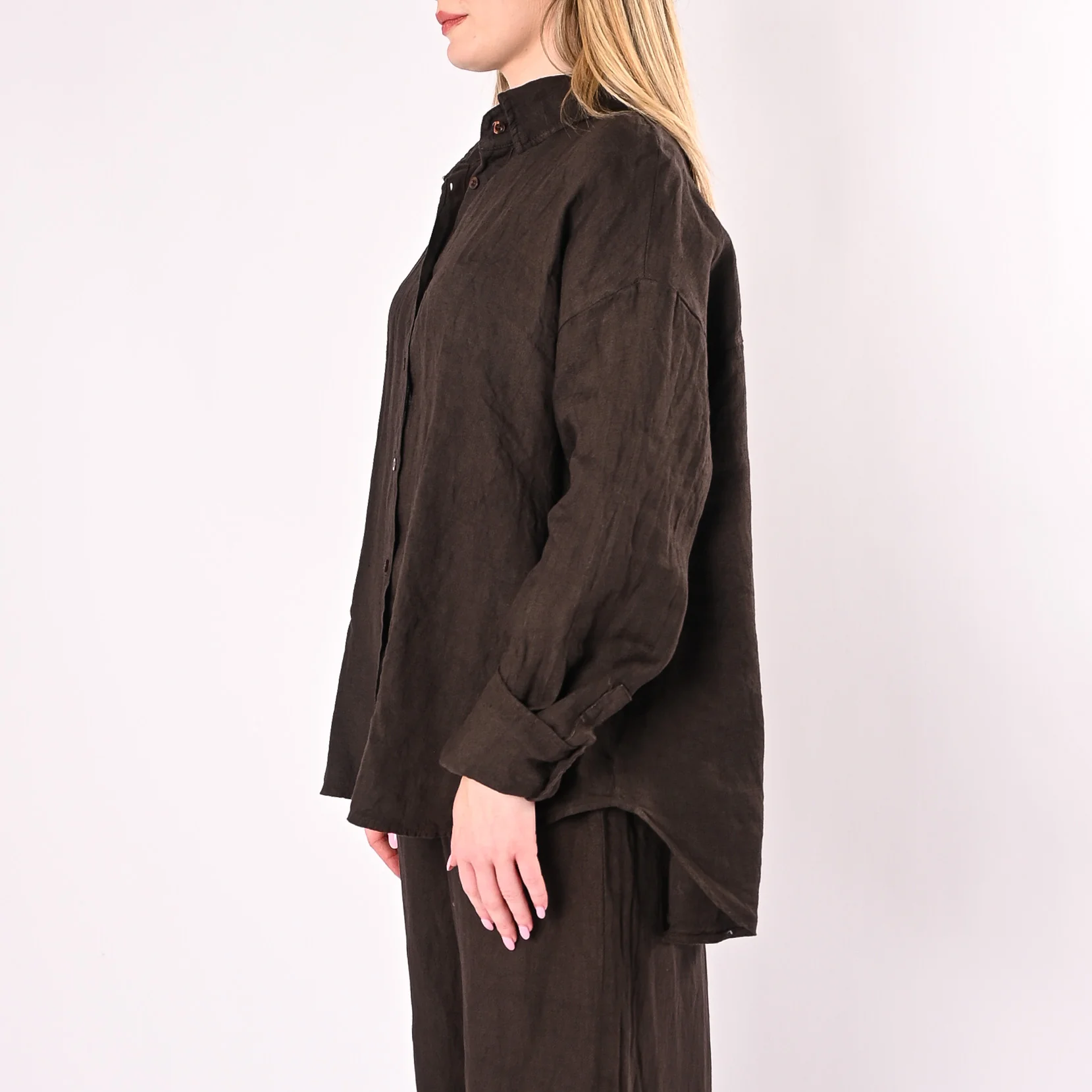 HAVEONE - CAMICIA OVER IN PURO LINO ART.CVE-Q436/M - MORO - Image 4