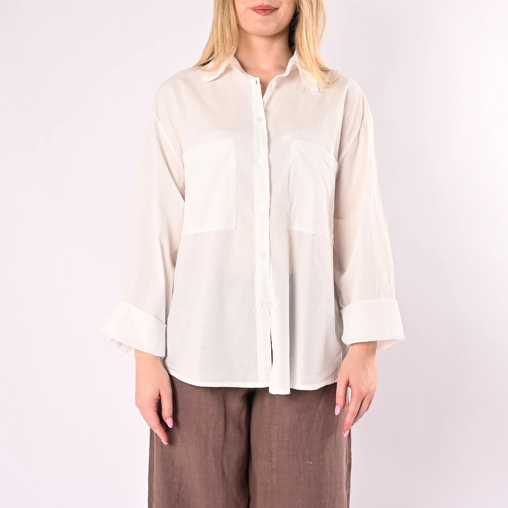 HAVEONE - CAMICIA OVER MUSSOLA CON TASCONI ART. CFW-Q408/BS - BIANCO SALE - Image 2