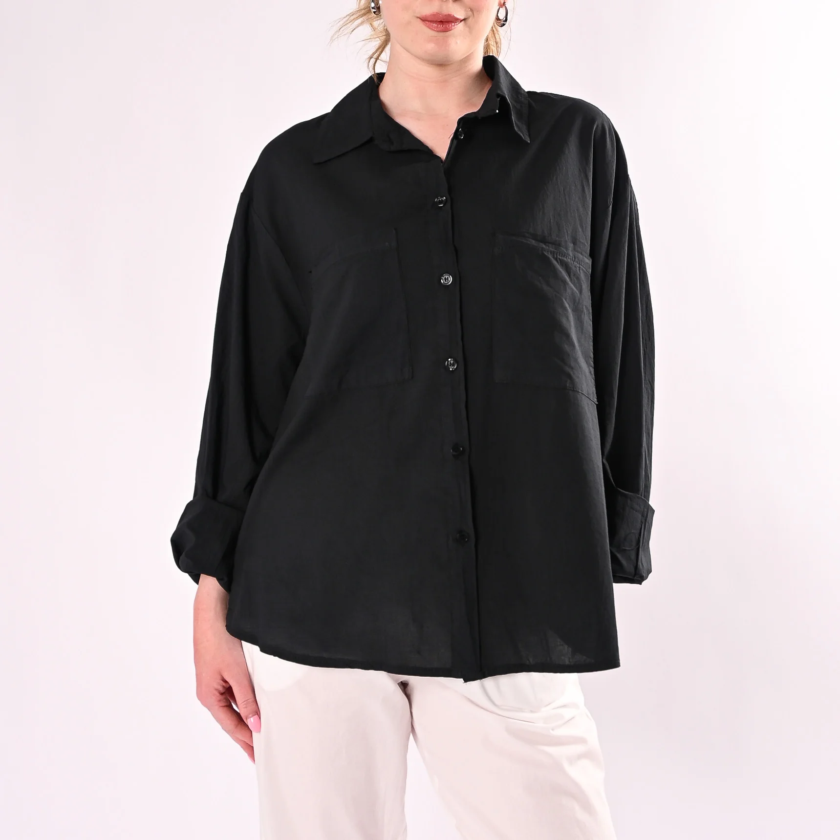 HAVEONE - CAMICIA OVER MUSSOLA CON TASCONI ART. CFW-Q408/N - NERO