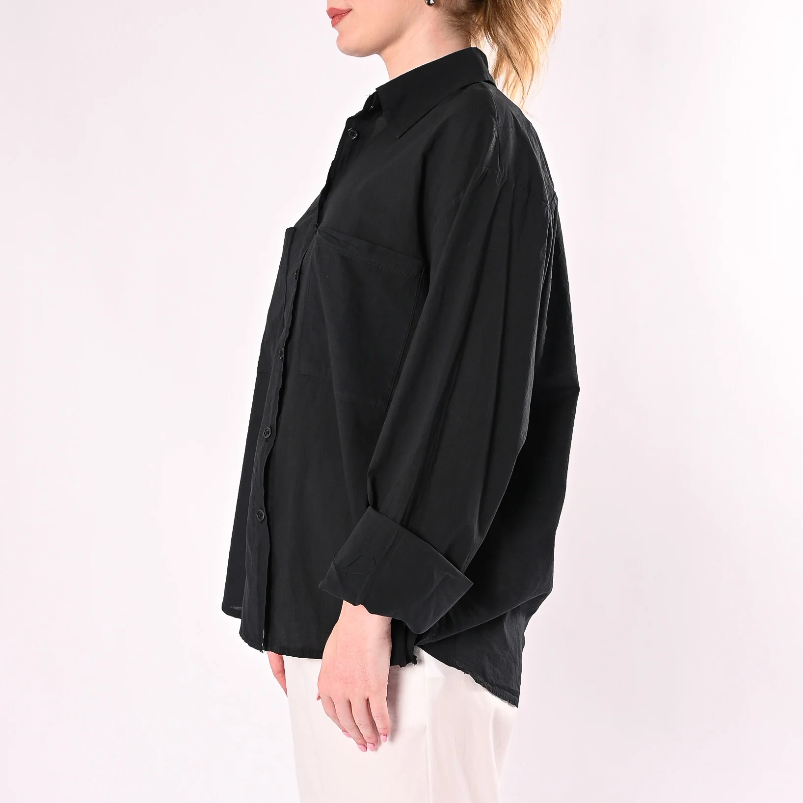 HAVEONE - CAMICIA OVER MUSSOLA CON TASCONI ART. CFW-Q408/N - NERO - Image 3