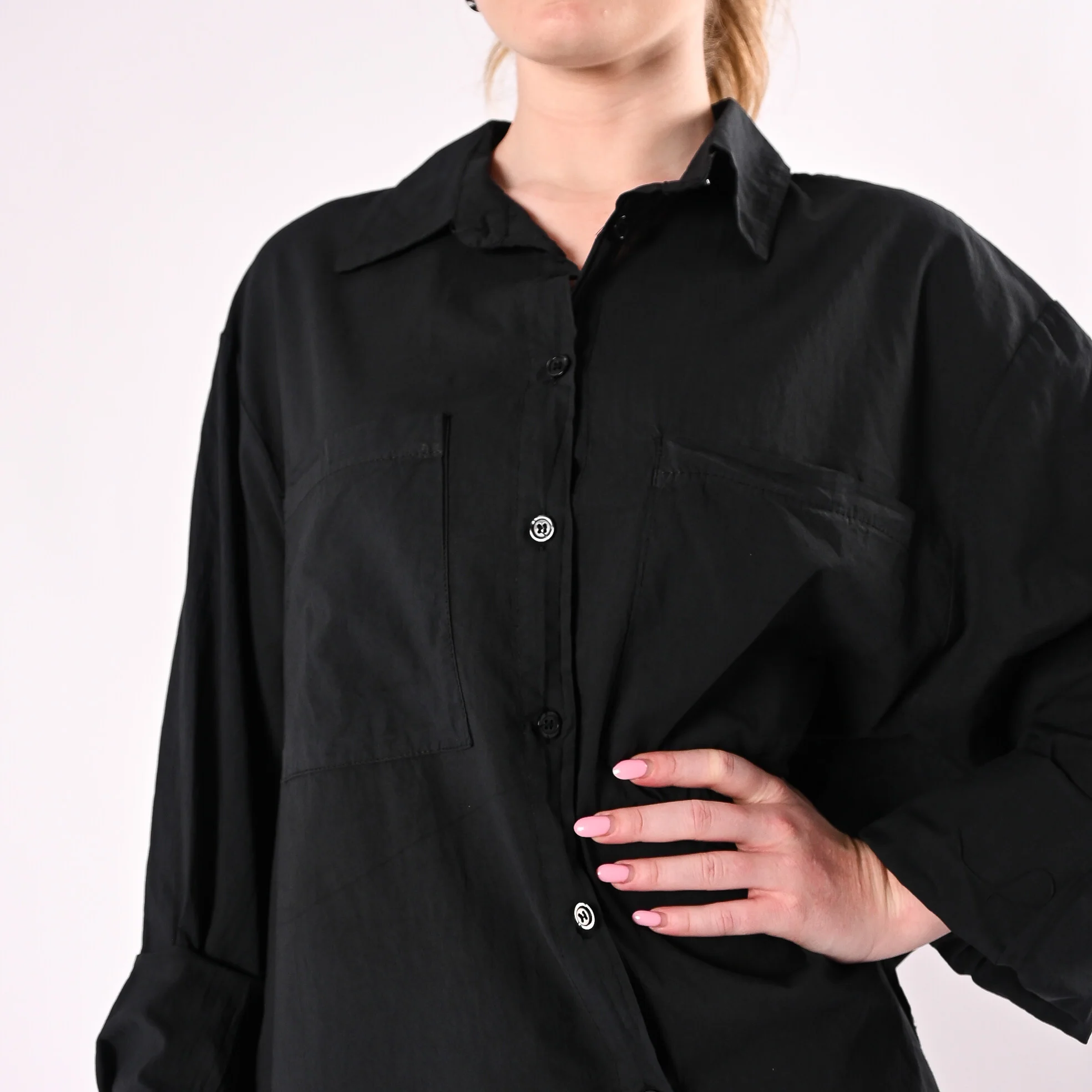 HAVEONE - CAMICIA OVER MUSSOLA CON TASCONI ART. CFW-Q408/N - NERO - Image 5