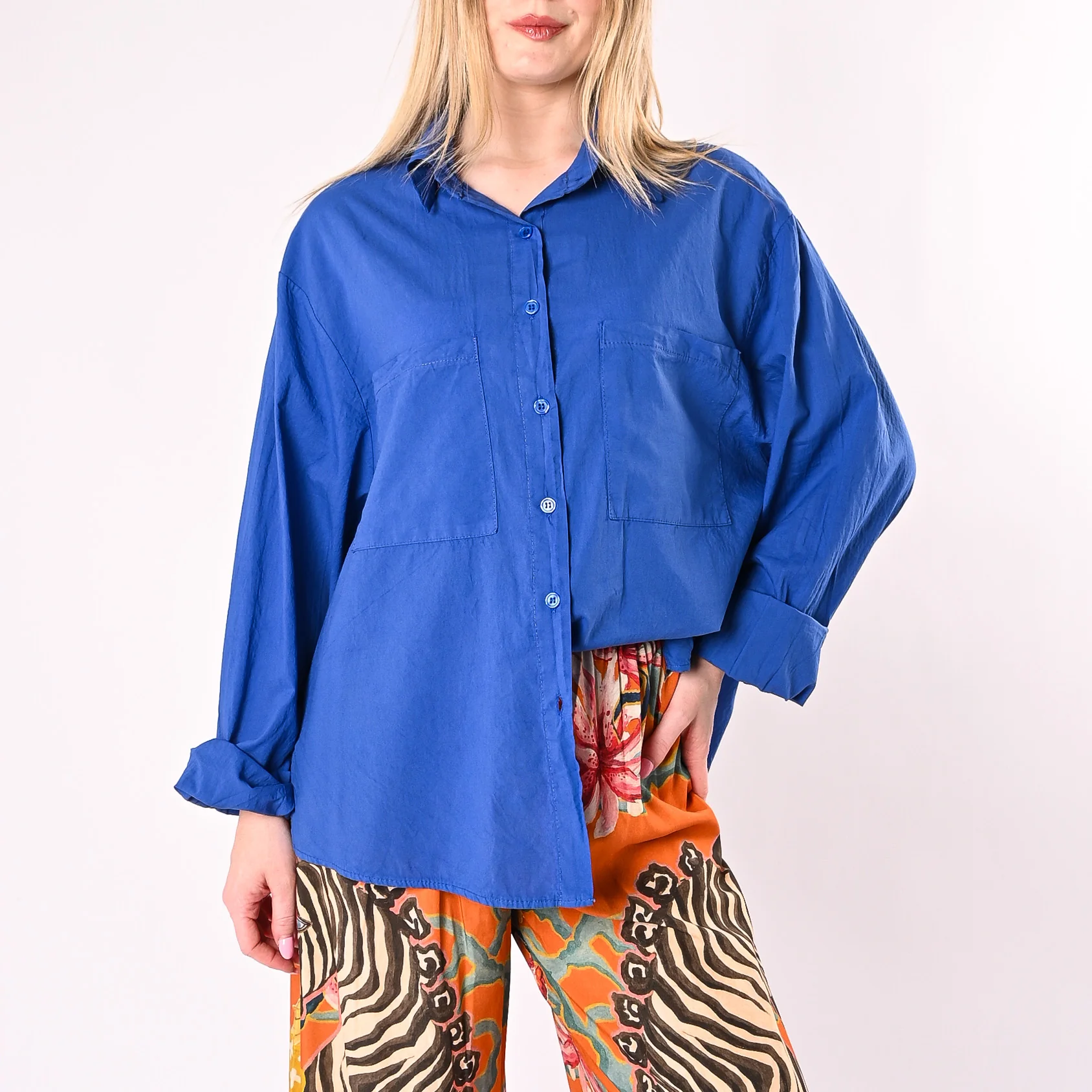 HAVEONE - CAMICIA OVER MUSSOLA CON TASCONI ART. CFW-Q408/R - ROYAL