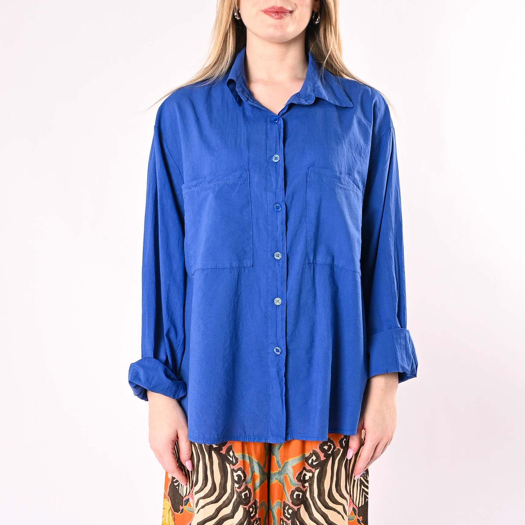 HAVEONE - CAMICIA OVER MUSSOLA CON TASCONI ART. CFW-Q408/R - ROYAL - Image 2
