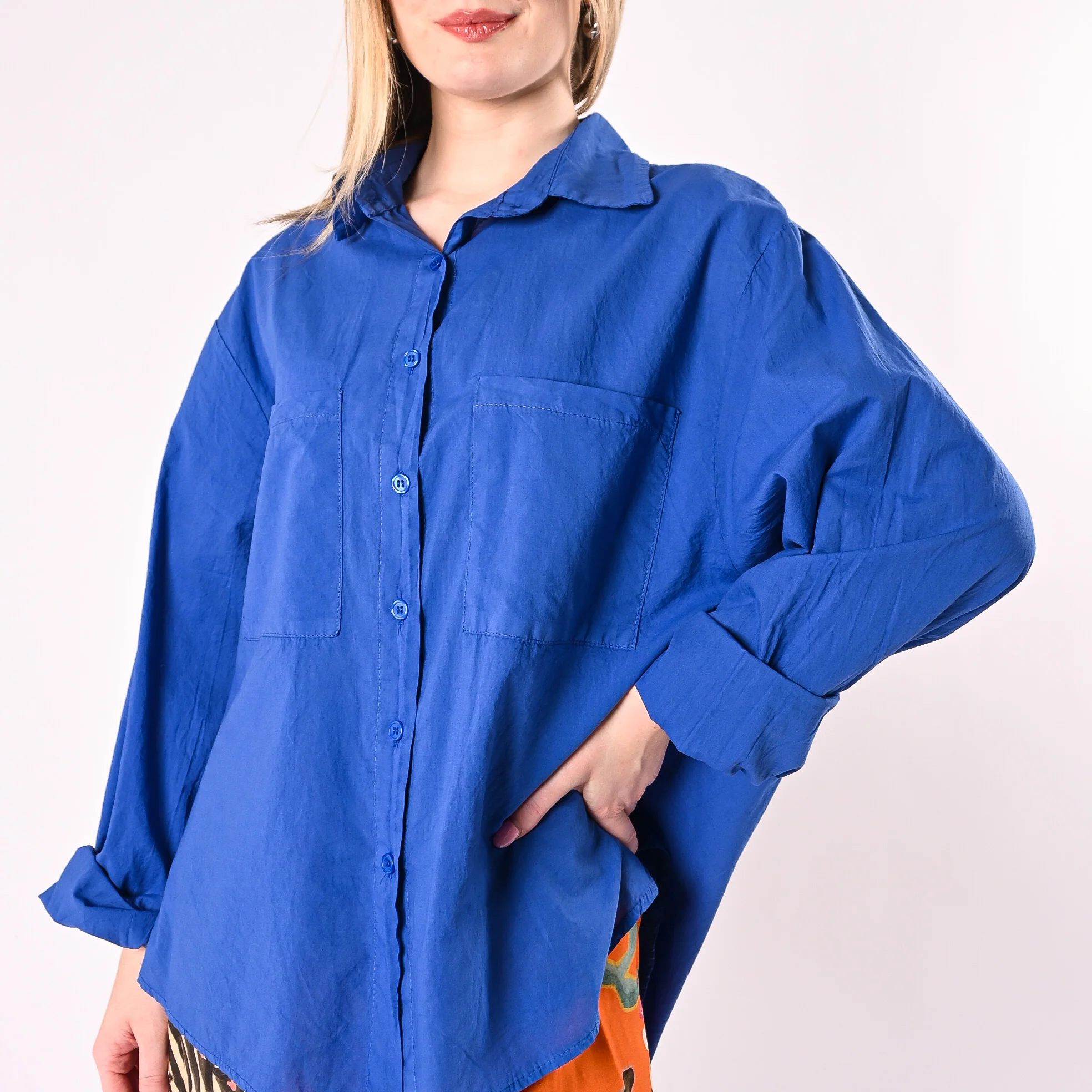 HAVEONE - CAMICIA OVER MUSSOLA CON TASCONI ART. CFW-Q408/R - ROYAL - Image 5