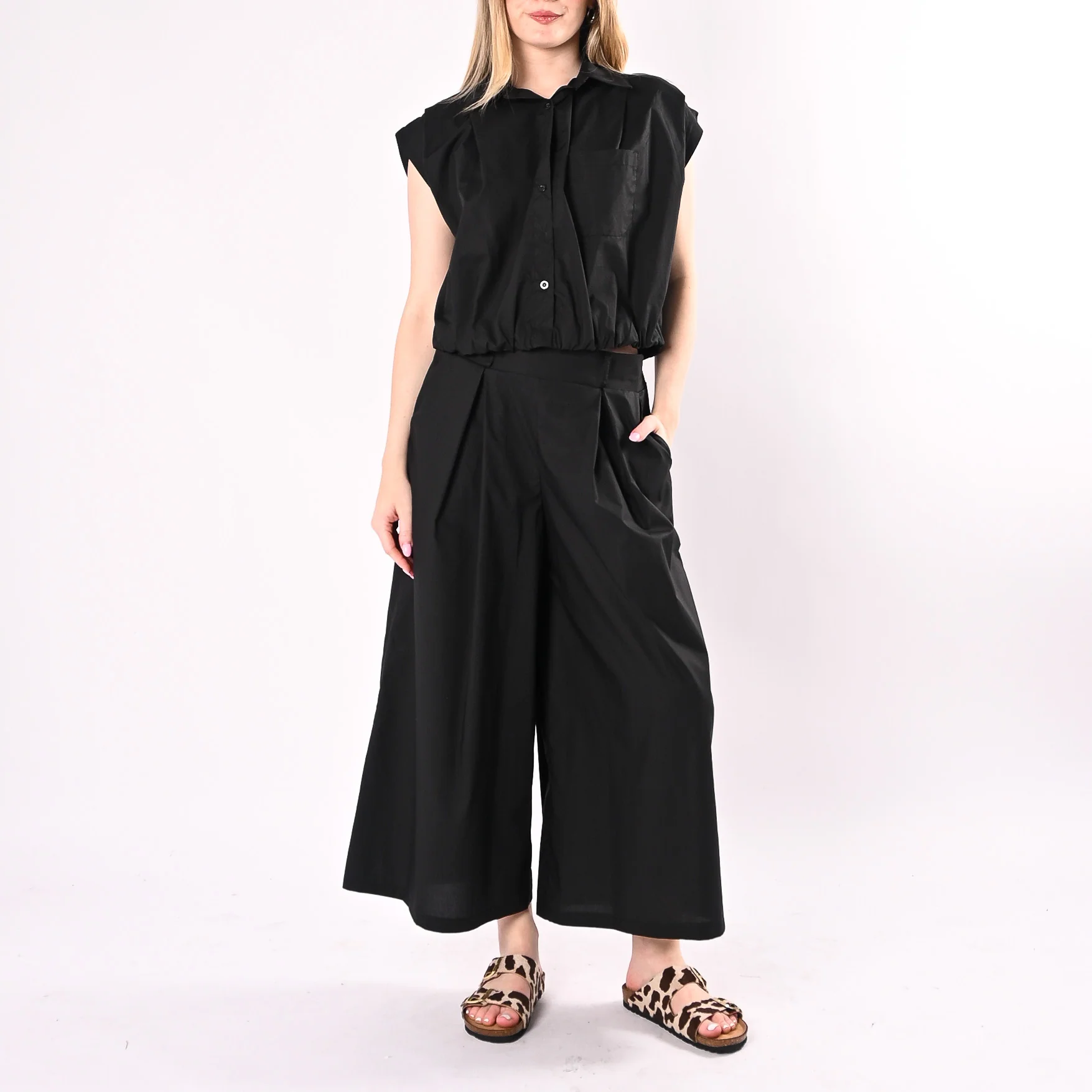 HAVEONE - CAMICIA OVER SMANICATA IN POPELINE CON ELASTICO ART.CFW-Q435/N - NERO