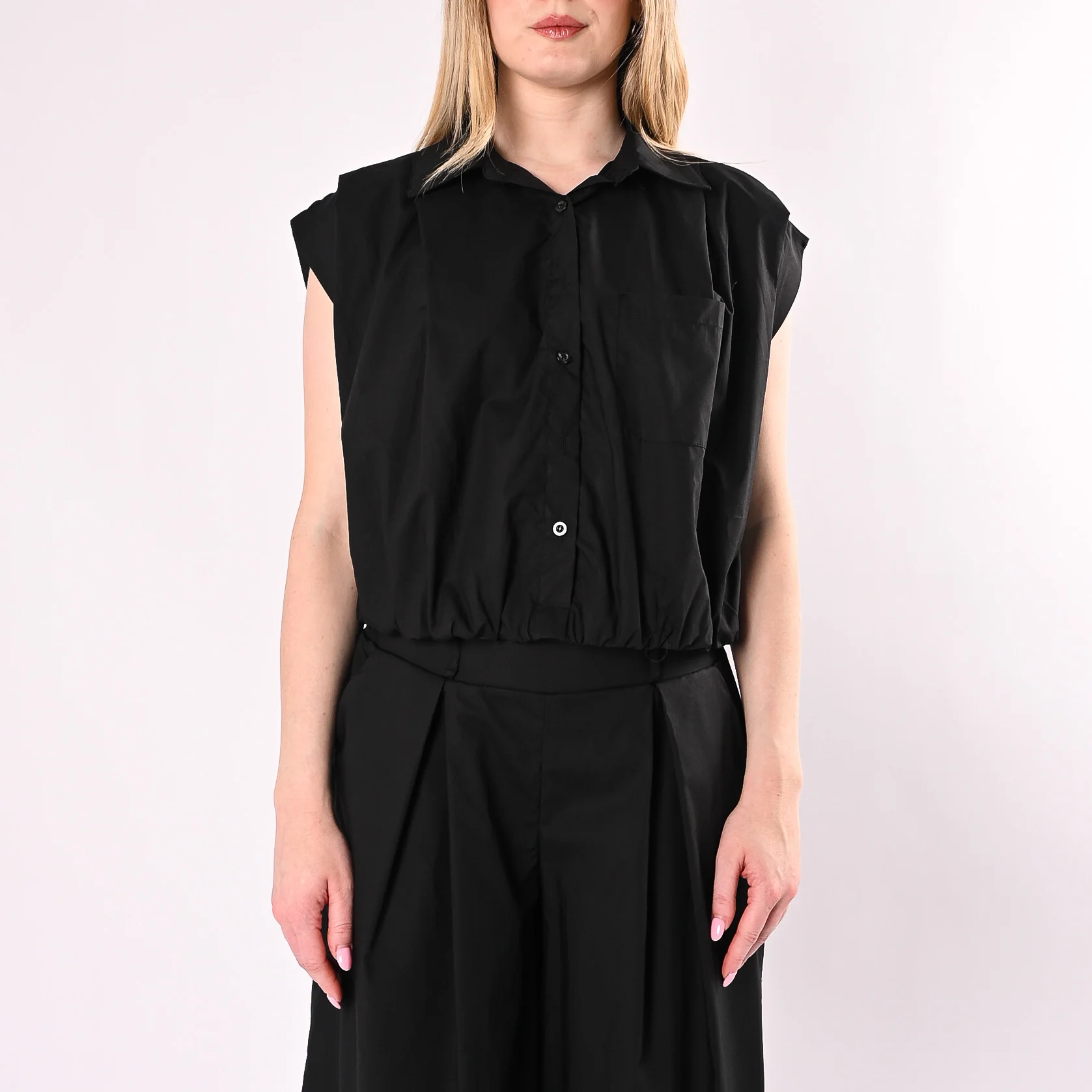HAVEONE - CAMICIA OVER SMANICATA IN POPELINE CON ELASTICO ART.CFW-Q435/N - NERO - Image 3