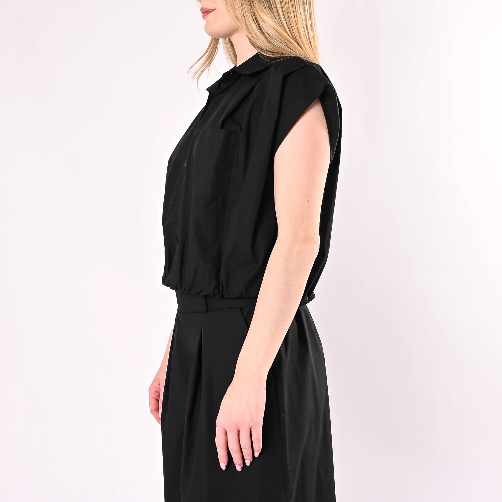HAVEONE - CAMICIA OVER SMANICATA IN POPELINE CON ELASTICO ART.CFW-Q435/N - NERO - Image 4