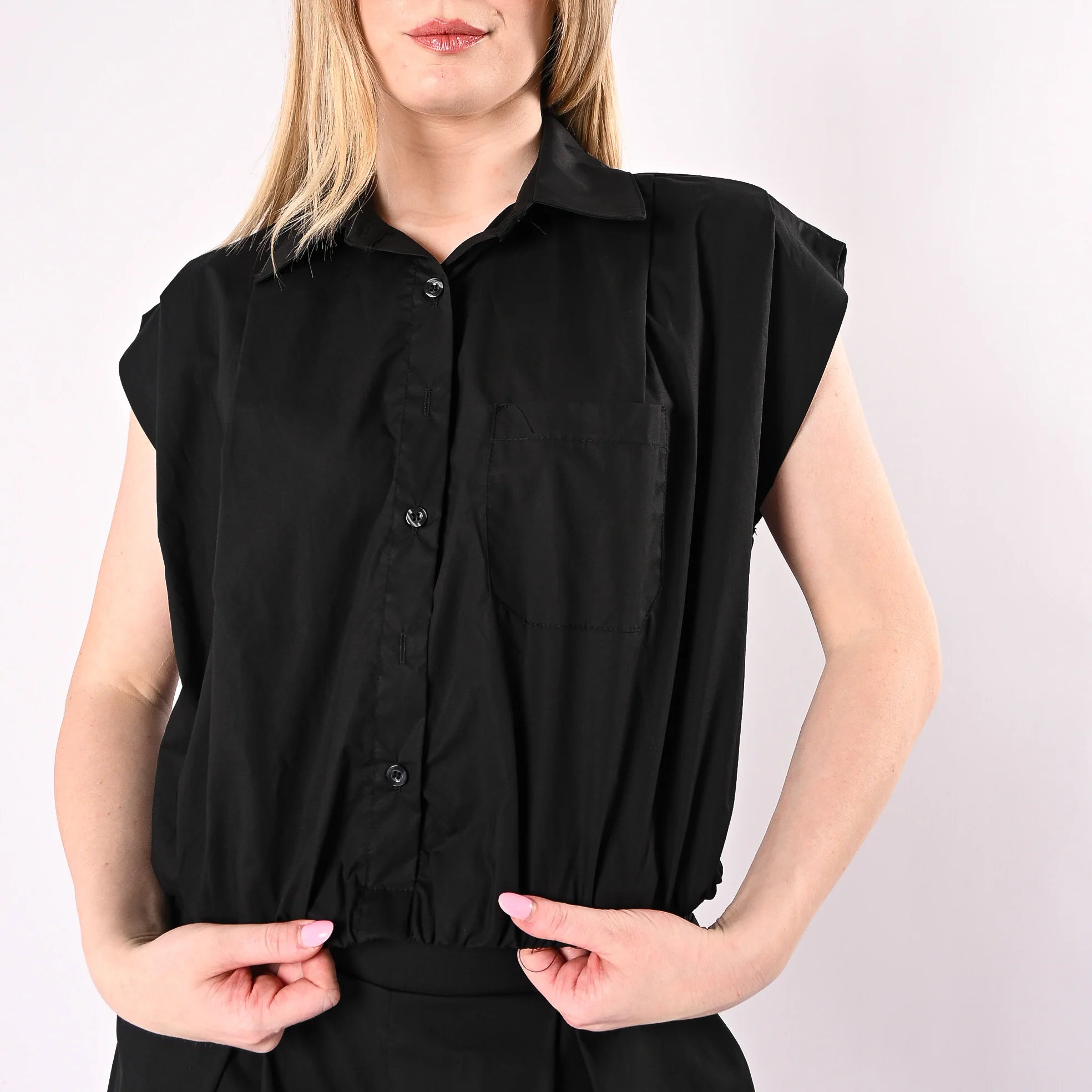 HAVEONE - CAMICIA OVER SMANICATA IN POPELINE CON ELASTICO ART.CFW-Q435/N - NERO - Image 6