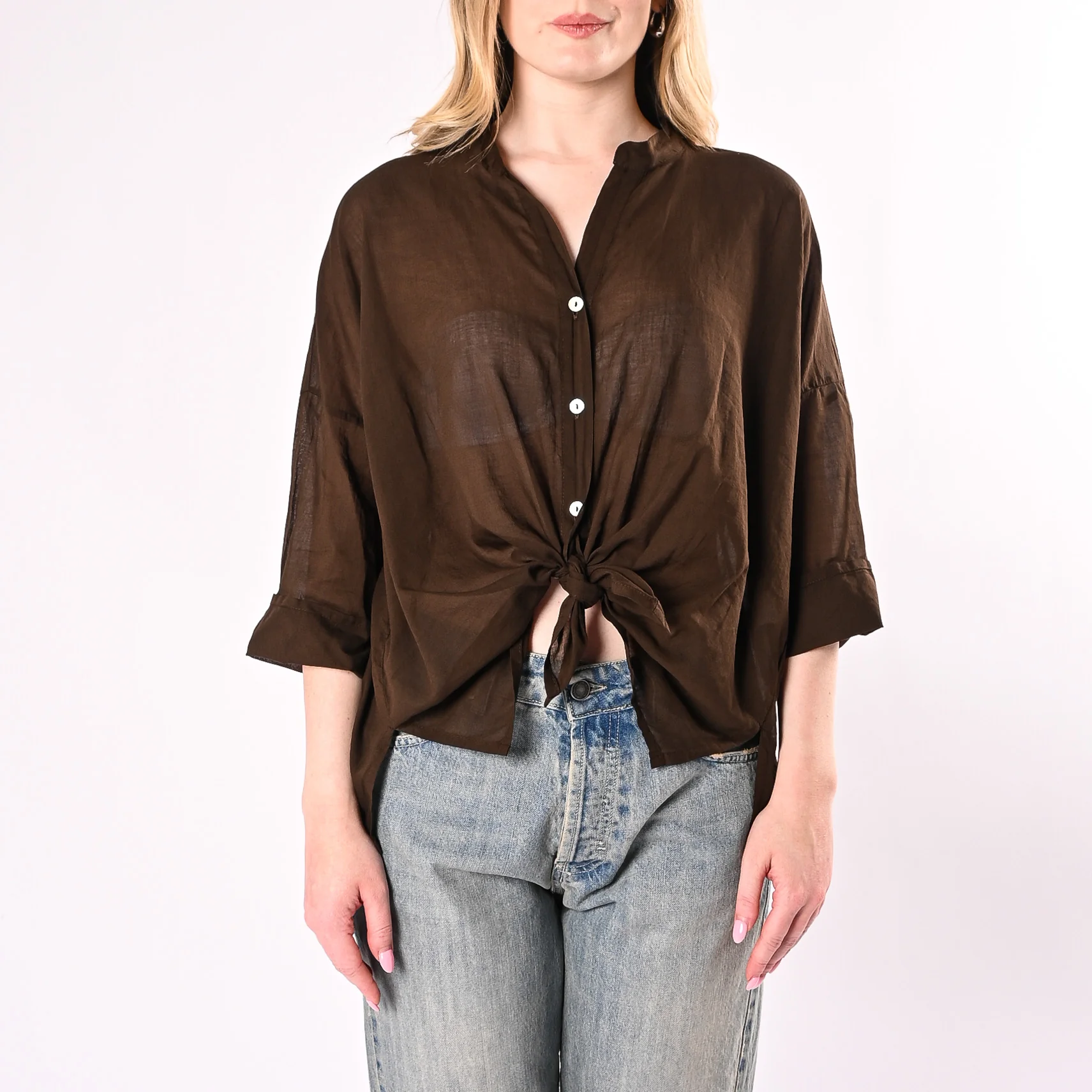 HAVEONE - CAMICIA VOILE IN MUSSOLA ART. CFL-Q387/M - MORO - Image 2