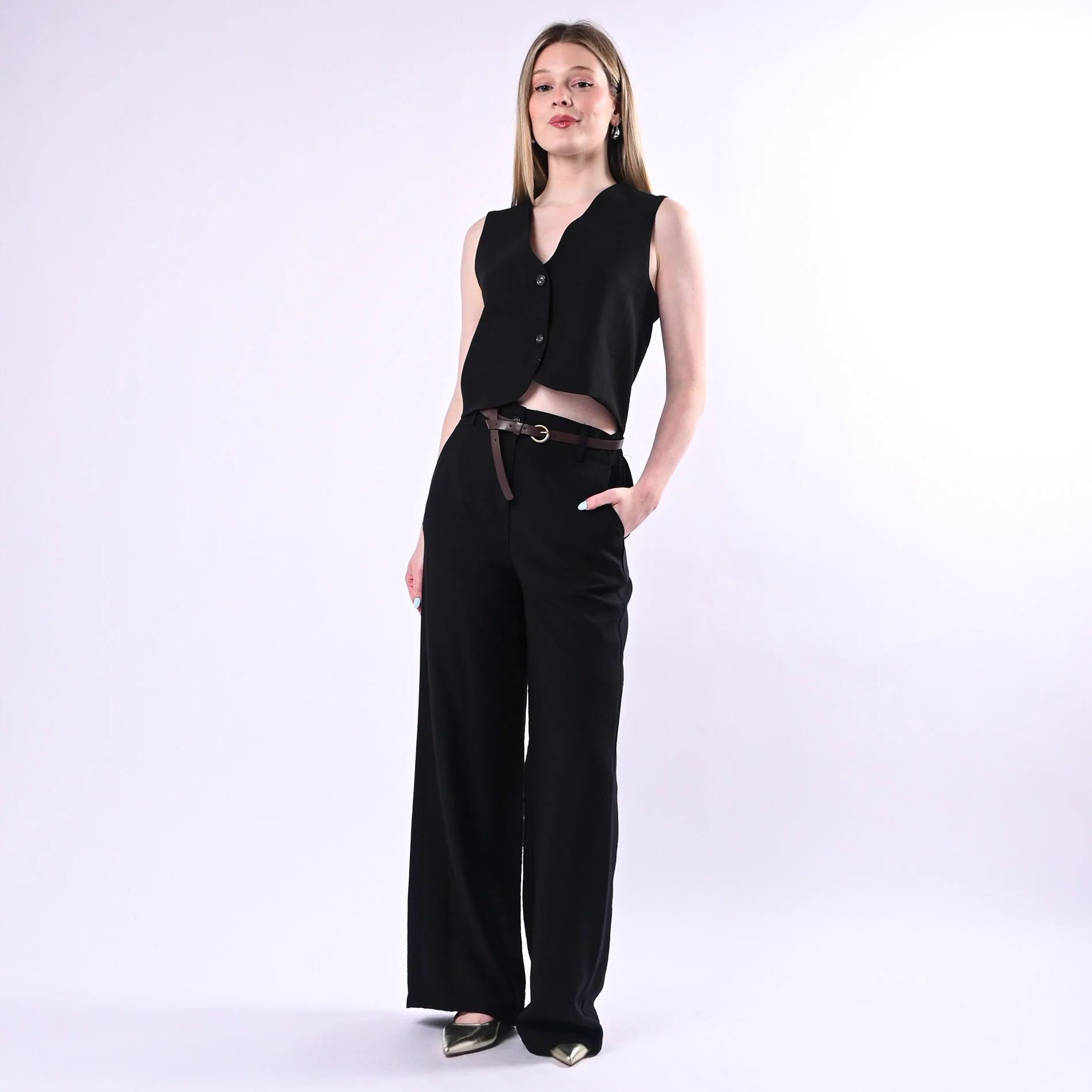HAVEONE - GILET DUE BOTTONI IN VISCOSA ART.LIA-Q044/N - NERO