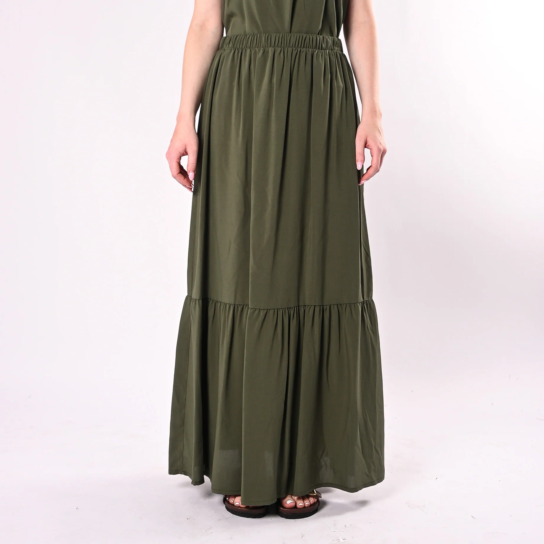 HAVEONE - GONNA LUNGA IN VISCOSA CON BALZA ART. GIA-Q197/M - MILITARE - Image 2