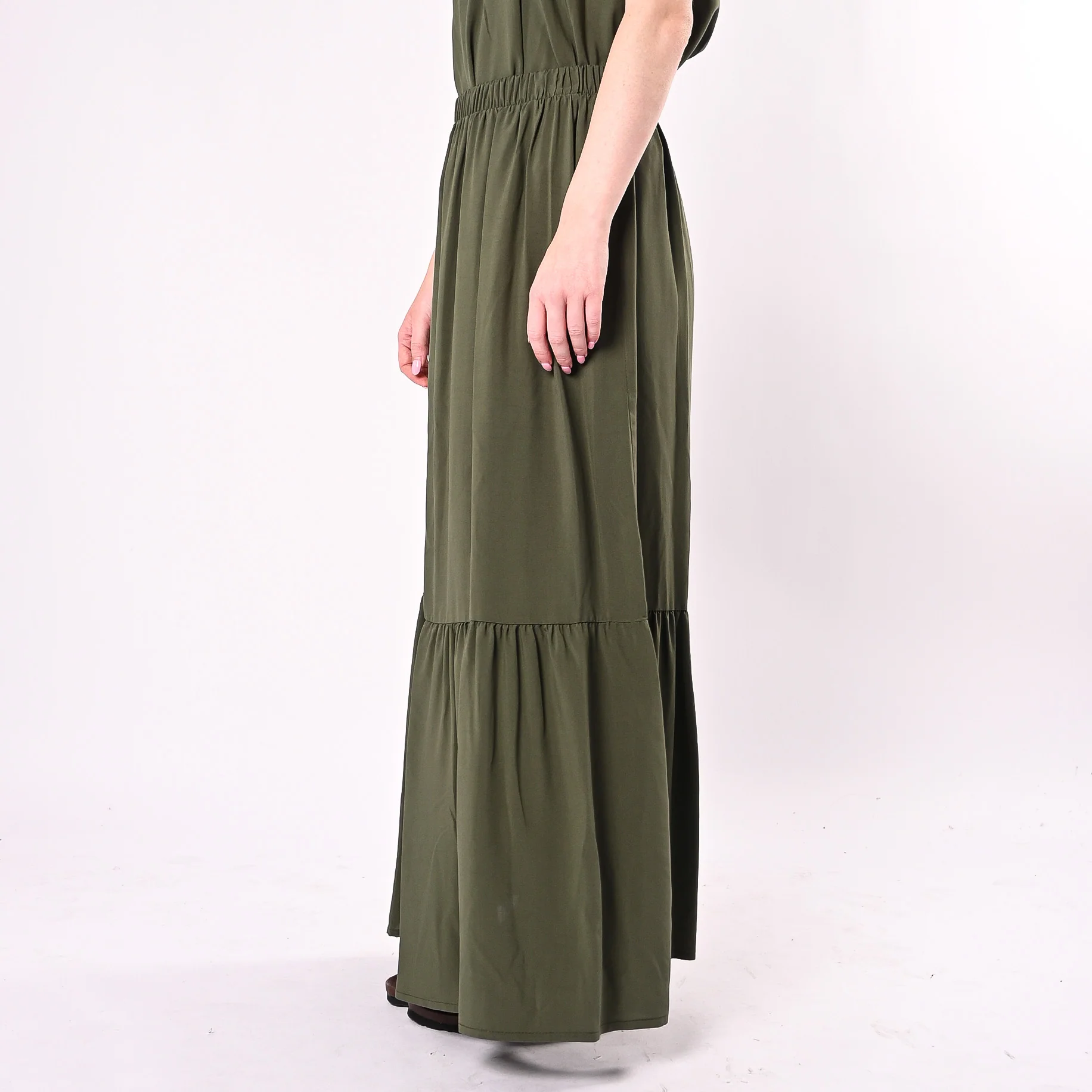 HAVEONE - GONNA LUNGA IN VISCOSA CON BALZA ART. GIA-Q197/M - MILITARE - Image 3