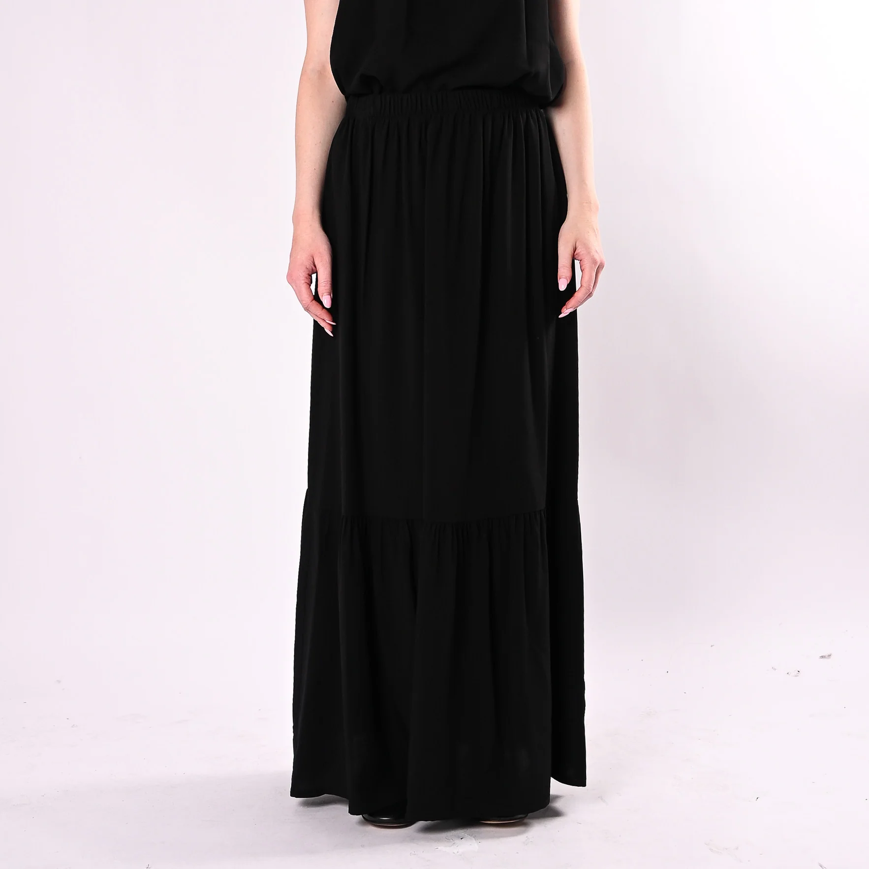 HAVEONE - GONNA LUNGA IN VISCOSA CON BALZA ART. GIA-Q197/N -  NERO - Image 2