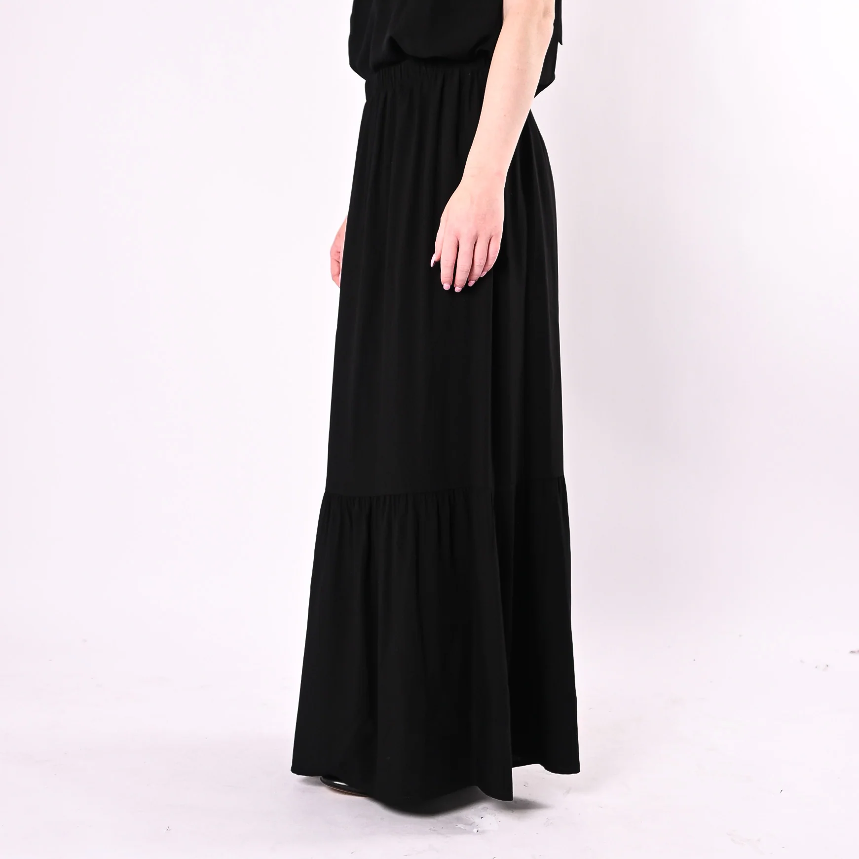HAVEONE - GONNA LUNGA IN VISCOSA CON BALZA ART. GIA-Q197/N -  NERO - Image 3