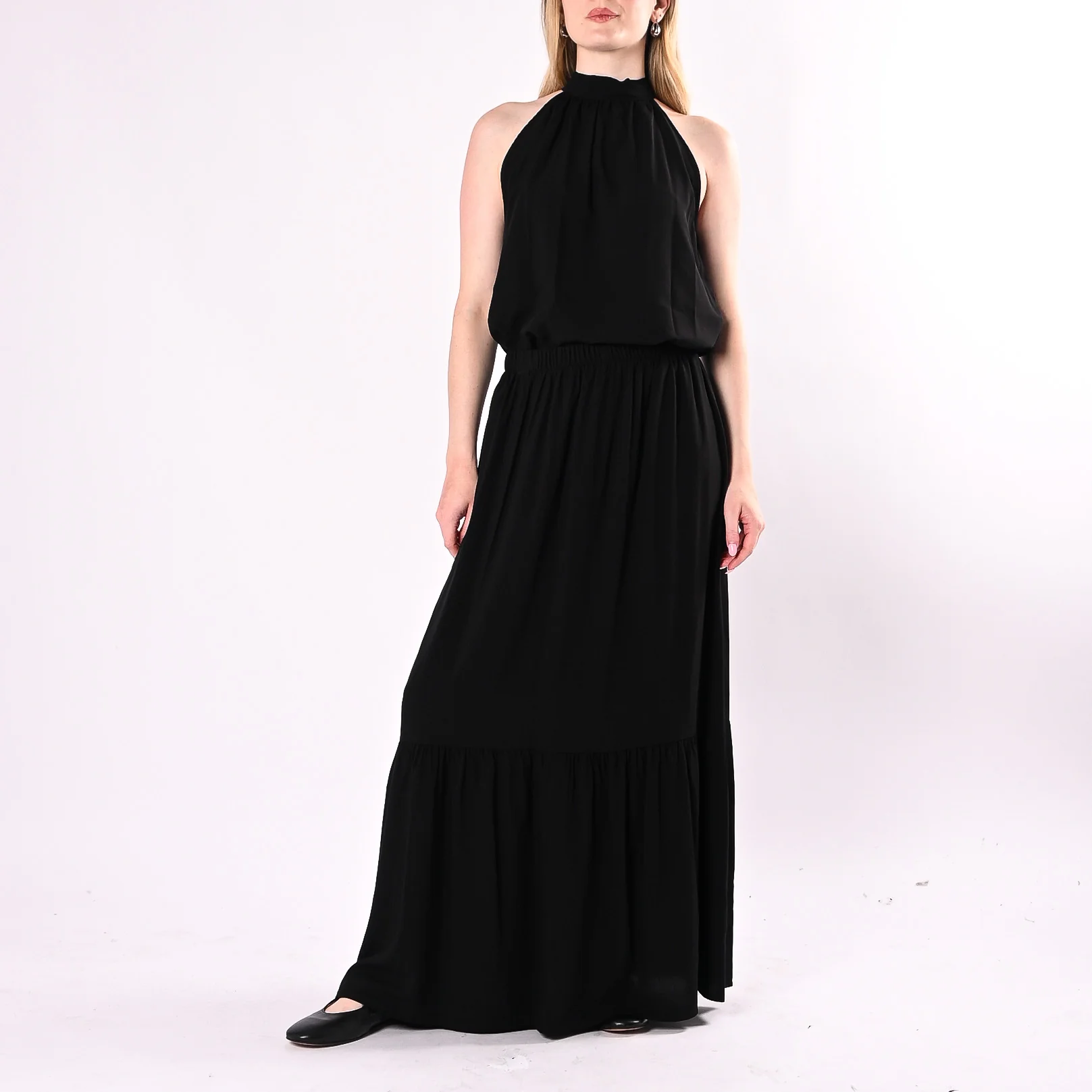HAVEONE - GONNA LUNGA IN VISCOSA CON BALZA ART. GIA-Q197/N -  NERO - Image 6