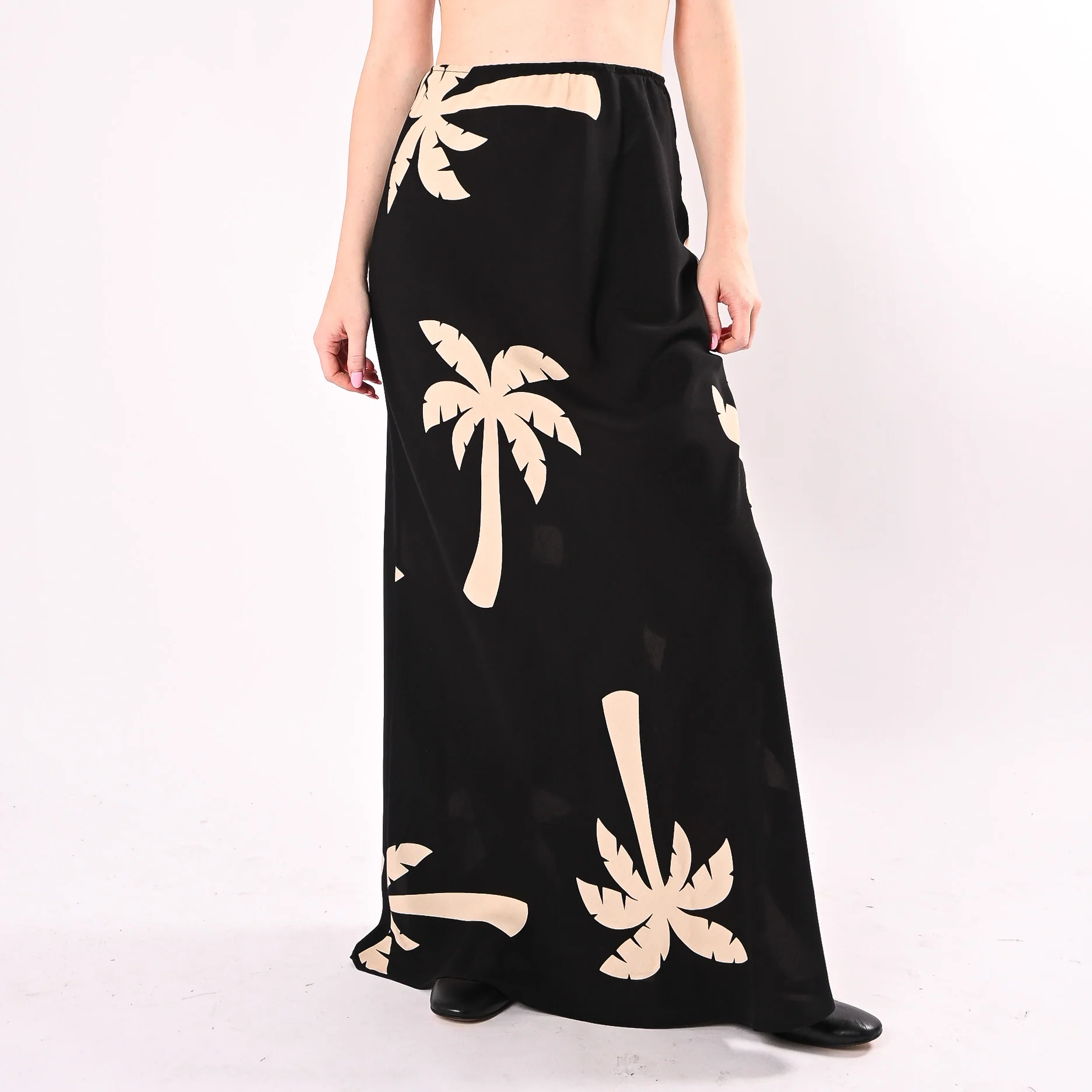 HAVEONE - GONNA LUNGA IN VISCOSA FANTASIA PALME ART.GIA-Q170/NB - NERO/BURRO