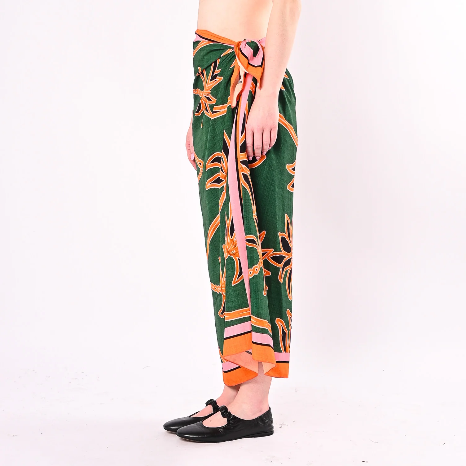 HAVEONE - GONNA PAREO LUNGA FANTASIA PALME ART. GVS-Q207/VA - VERDE/ARANCIONE - Image 3