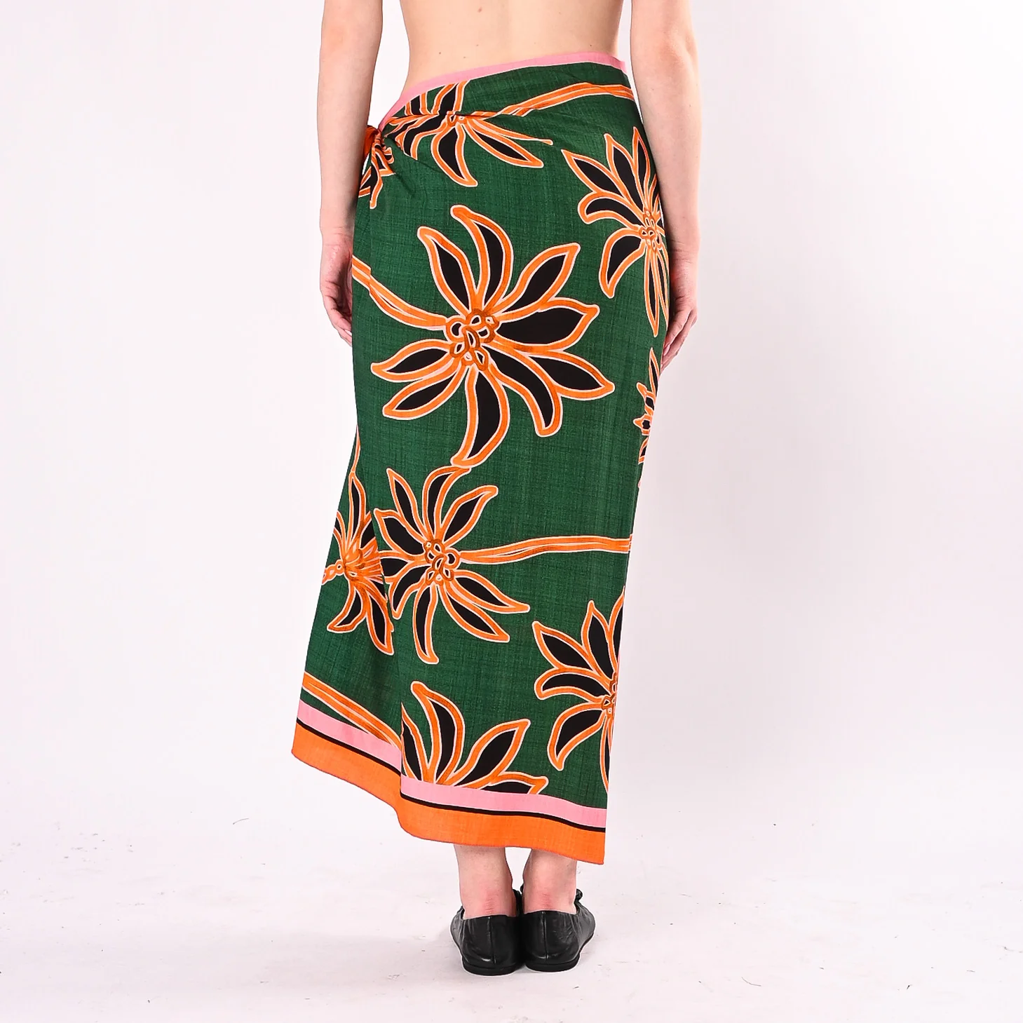 HAVEONE - GONNA PAREO LUNGA FANTASIA PALME ART. GVS-Q207/VA - VERDE/ARANCIONE - Image 4
