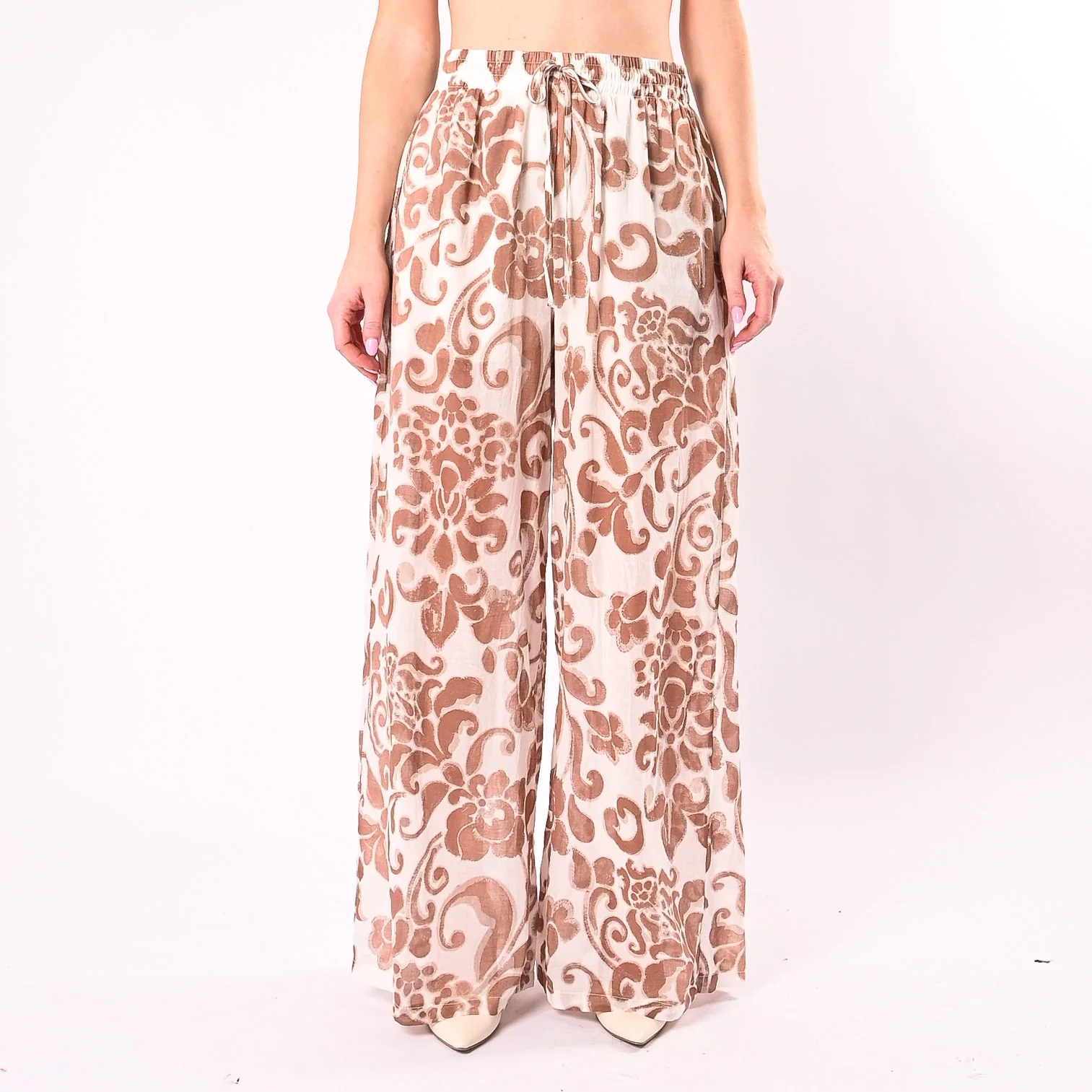 HAVEONE - PANTALONE AMPIO IN MUSSOLA STAMPA DAMASCATA ART.PWG-Q598/PB - PANNA/BRUCIATO - Image 3