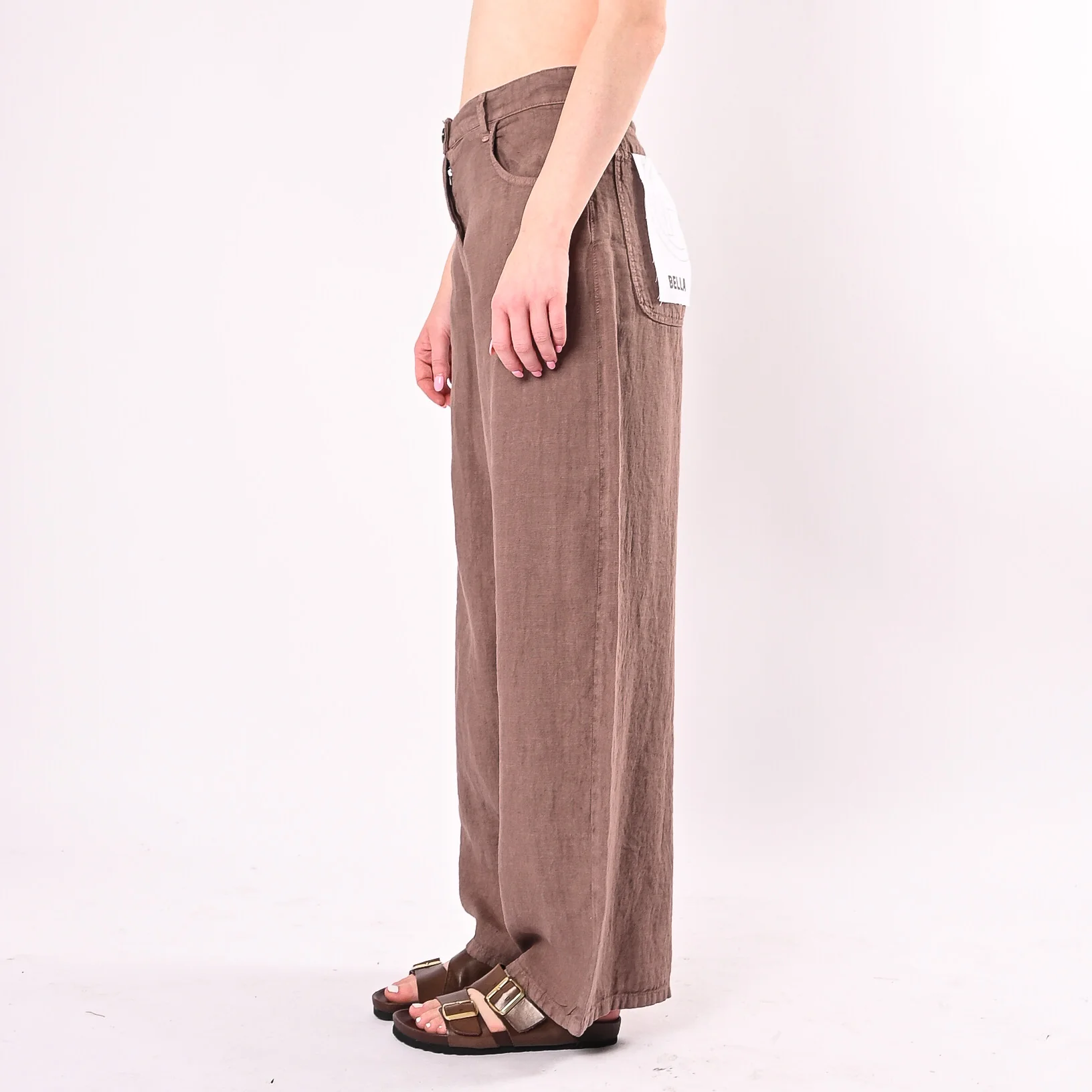 HAVEONE - PANTALONE BELLA PURO LINO ART. PLS-Q222/C - CIOCCOLATO - Image 3
