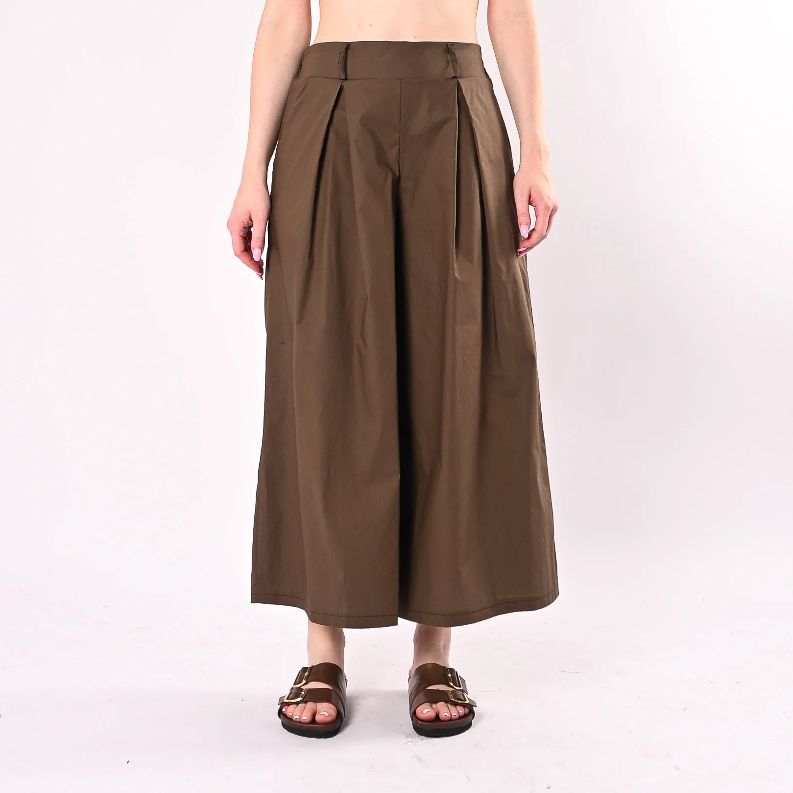 HAVEONE - PANTALONE CROPPED IN POPELINE CON PINCES ART. PFW-Q663/M - MORO - Image 2