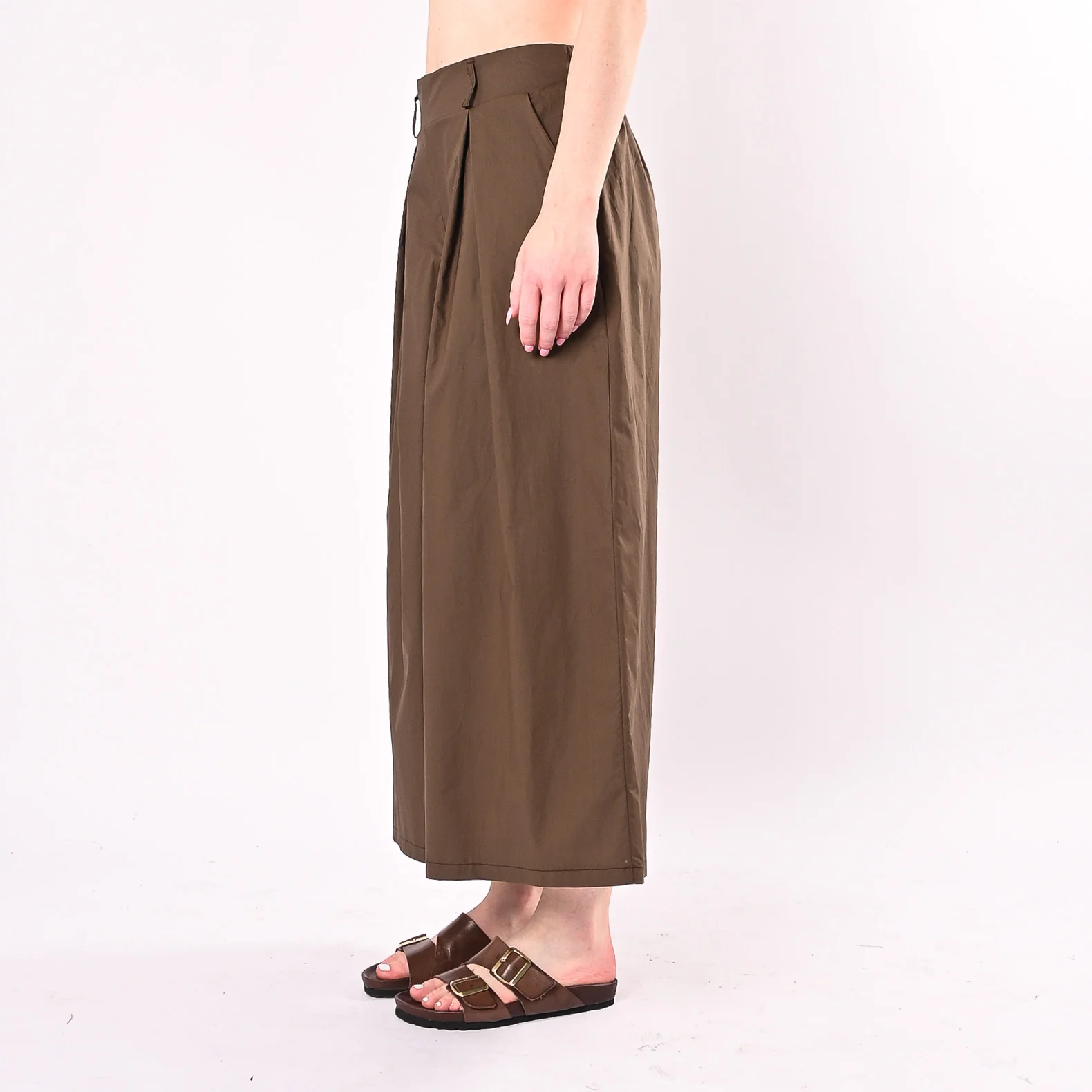HAVEONE - PANTALONE CROPPED IN POPELINE CON PINCES ART. PFW-Q663/M - MORO - Image 3