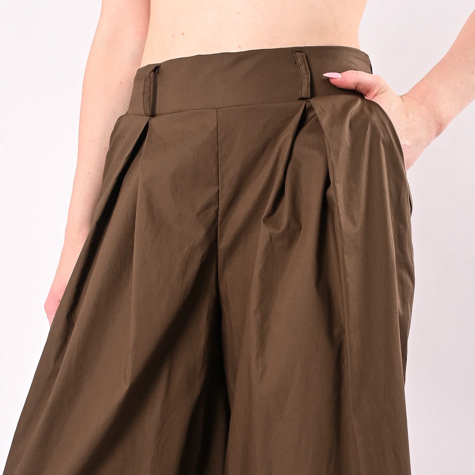 HAVEONE - PANTALONE CROPPED IN POPELINE CON PINCES ART. PFW-Q663/M - MORO - Image 5