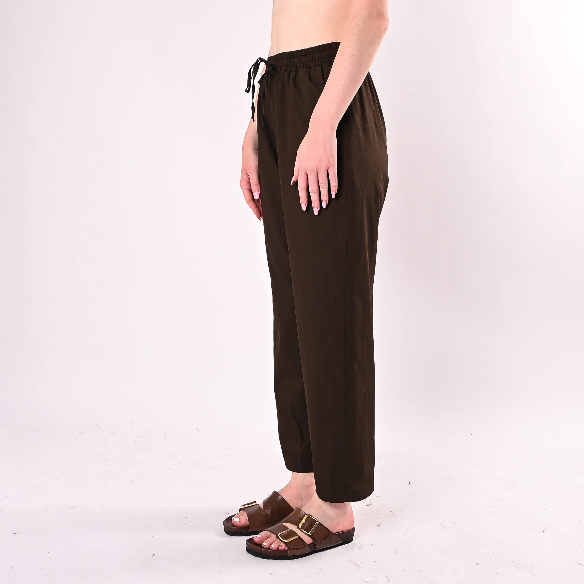 HAVEONE - PANTALONE DRITTO IN POPELINE CON COULISSE ART. PFL-Q565/B - BRUNETTE - Image 3