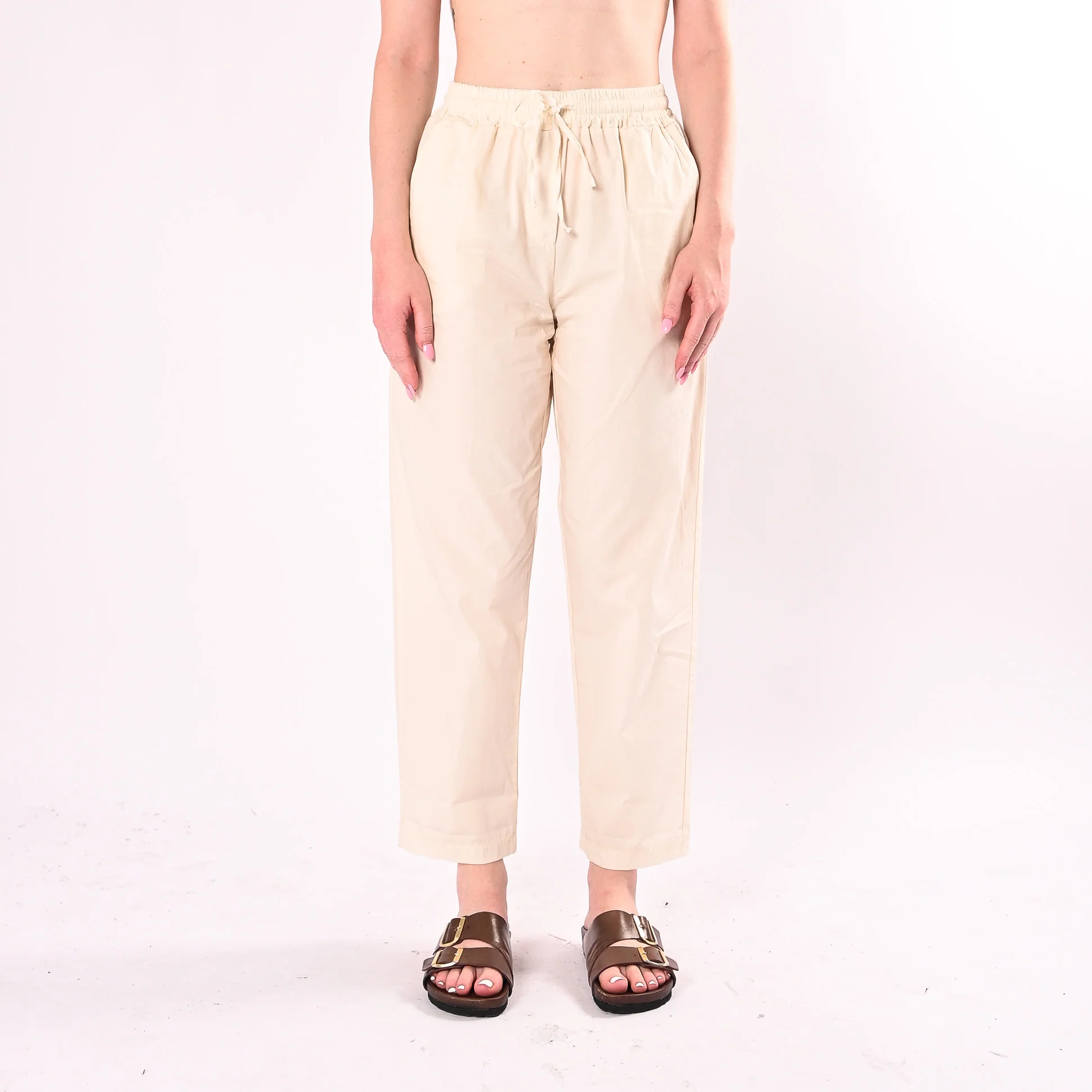 HAVEONE - PANTALONE DRITTO IN POPELINE CON COULISSE ART. PFL-Q565/BU - BURRO - Image 2