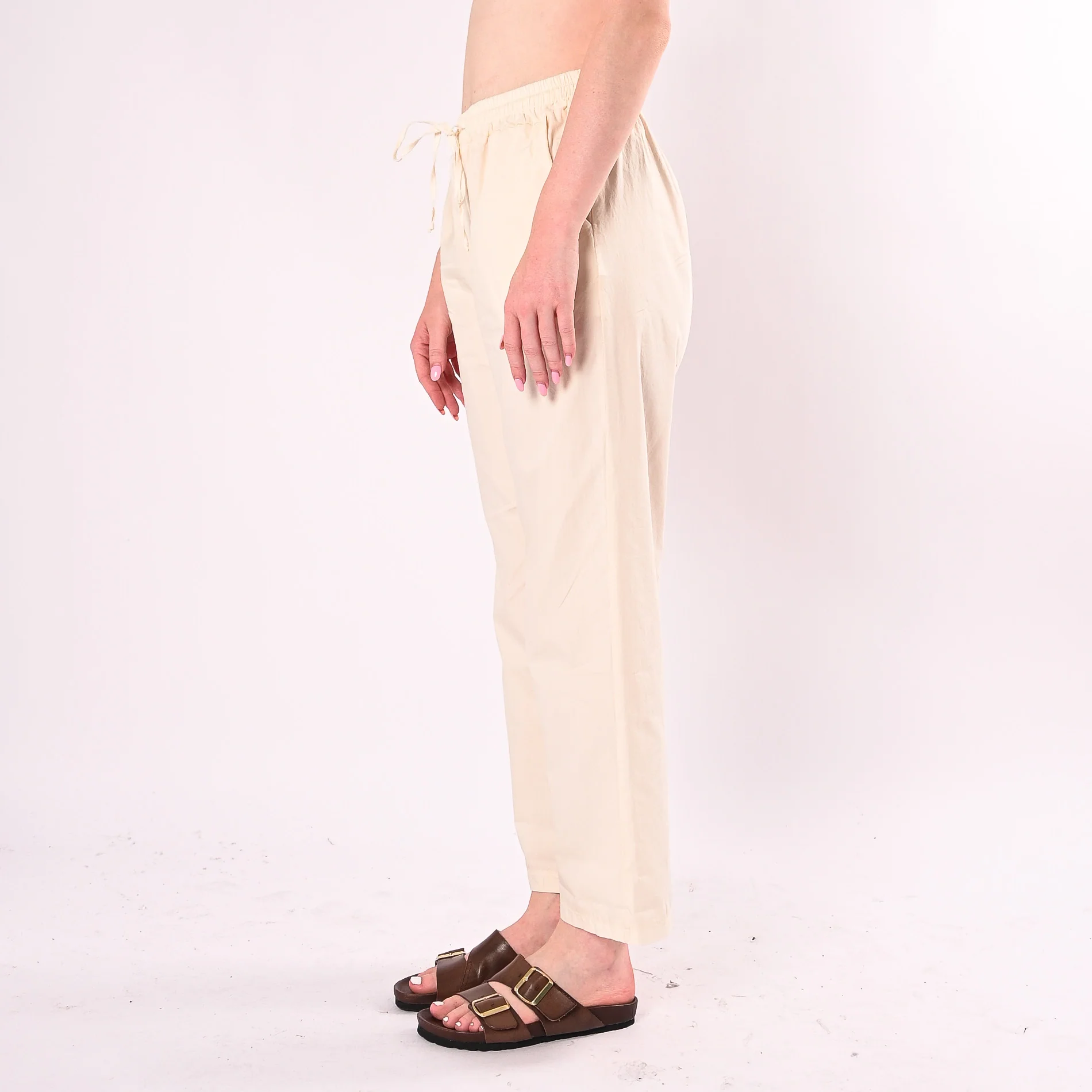 HAVEONE - PANTALONE DRITTO IN POPELINE CON COULISSE ART. PFL-Q565/BU - BURRO - Image 3