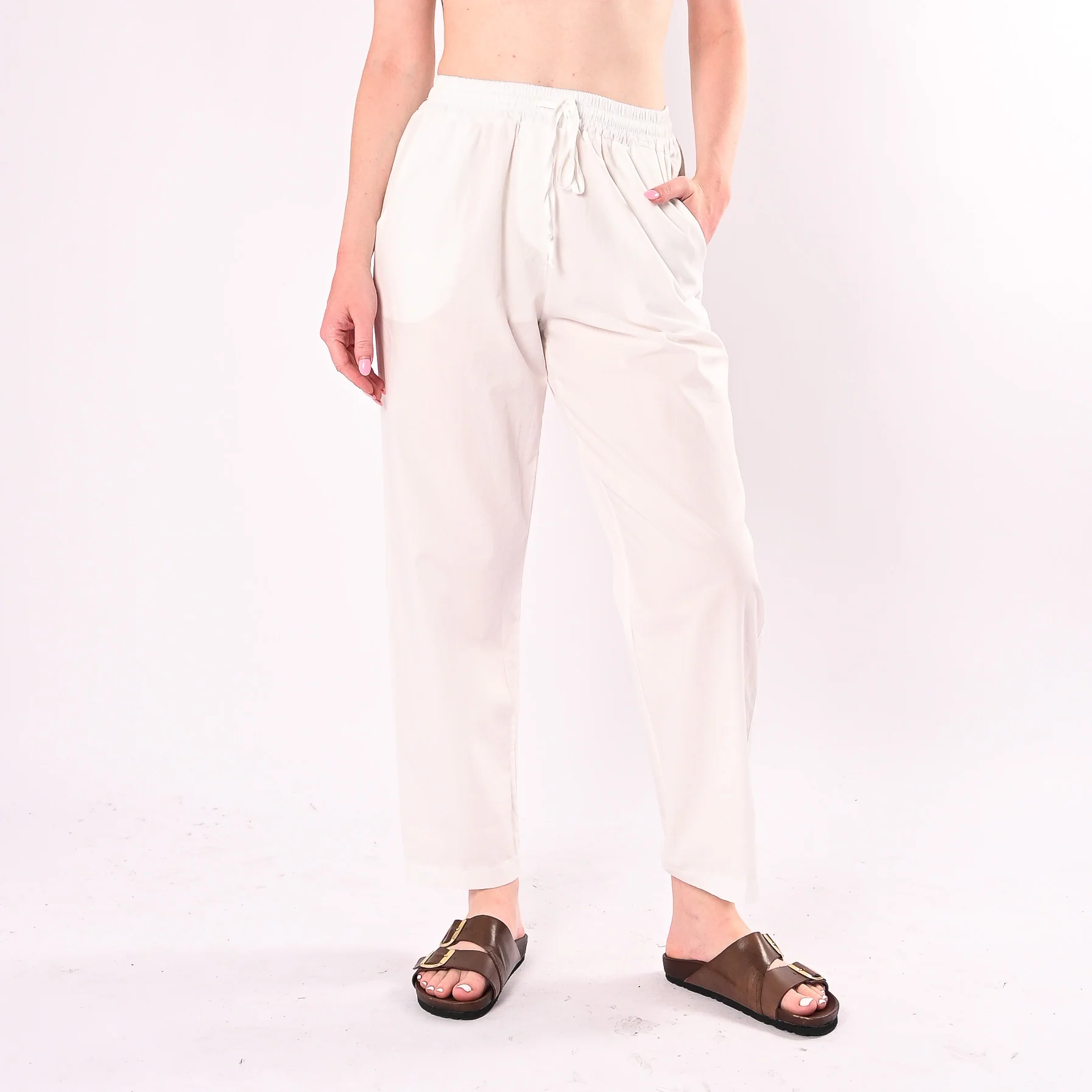 HAVEONE - PANTALONE DRITTO IN POPELINE CON COULISSE ART. PFL-Q565/L - LATTE