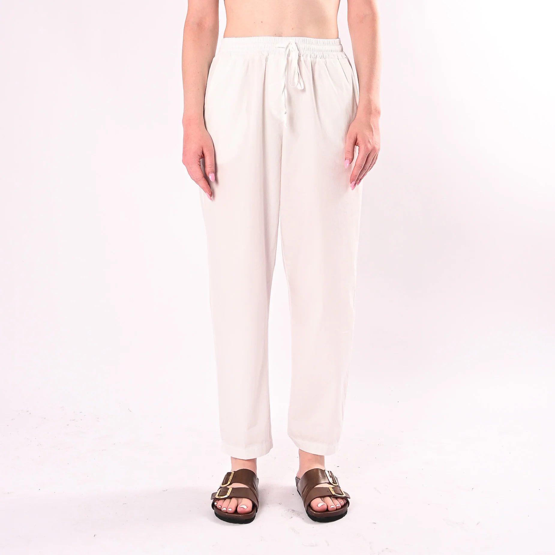 HAVEONE - PANTALONE DRITTO IN POPELINE CON COULISSE ART. PFL-Q565/L - LATTE - Image 2
