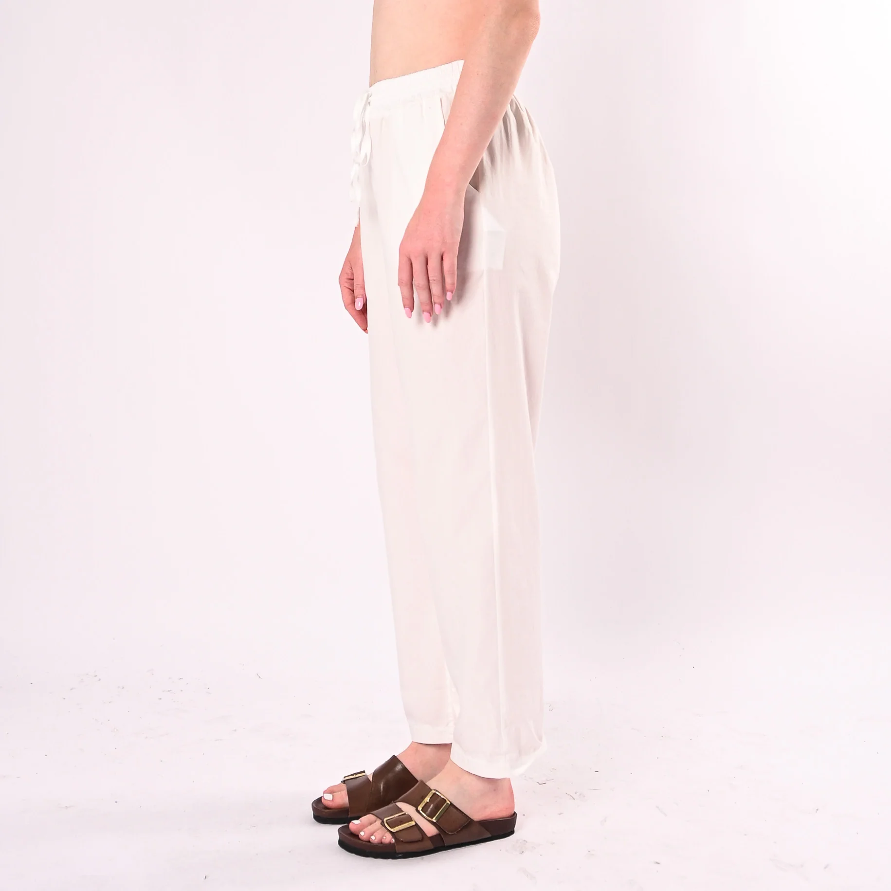 HAVEONE - PANTALONE DRITTO IN POPELINE CON COULISSE ART. PFL-Q565/L - LATTE - Image 3