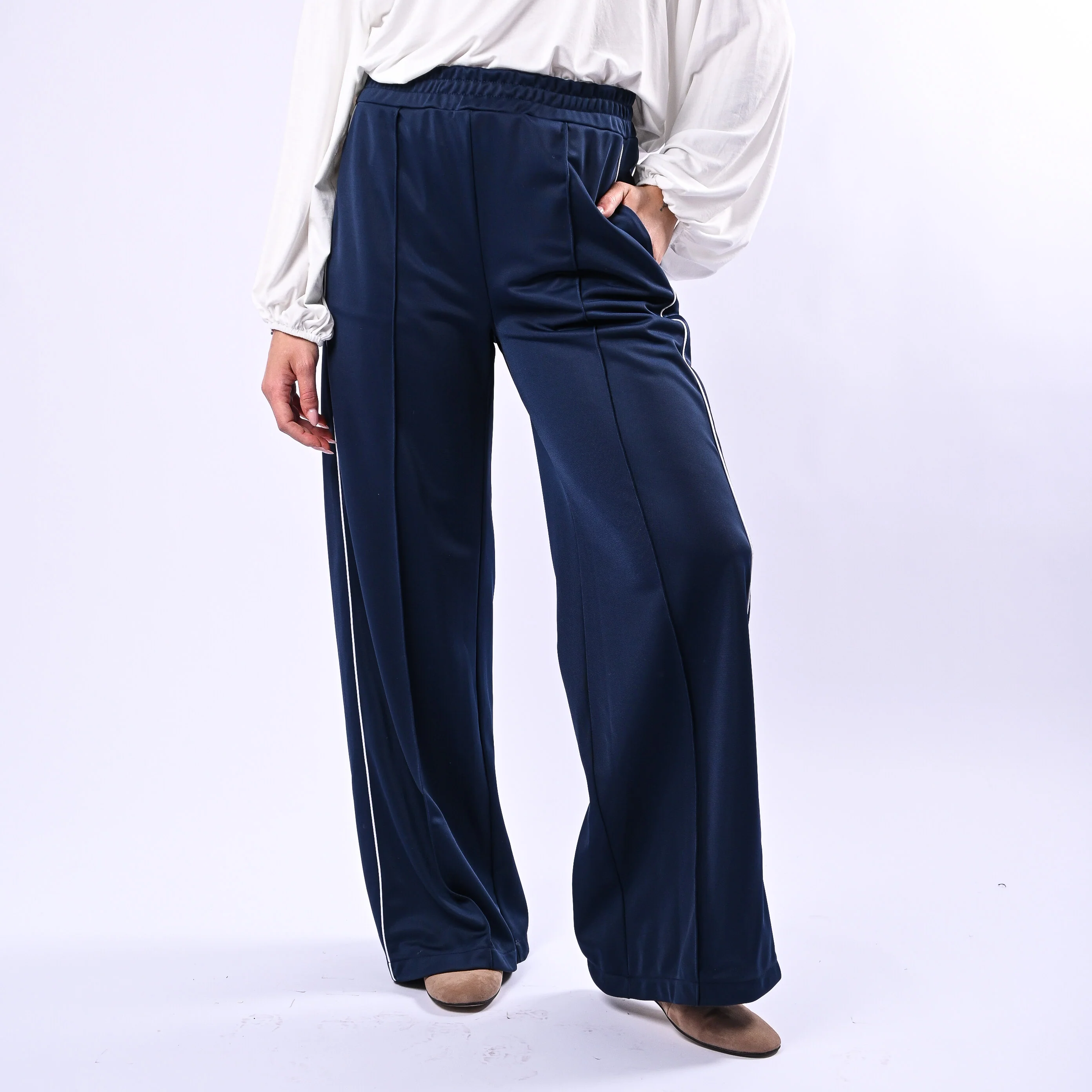 HAVEONE - PANTALONE PALAZZO ACETATO ART.PVS-Q166 - BLU