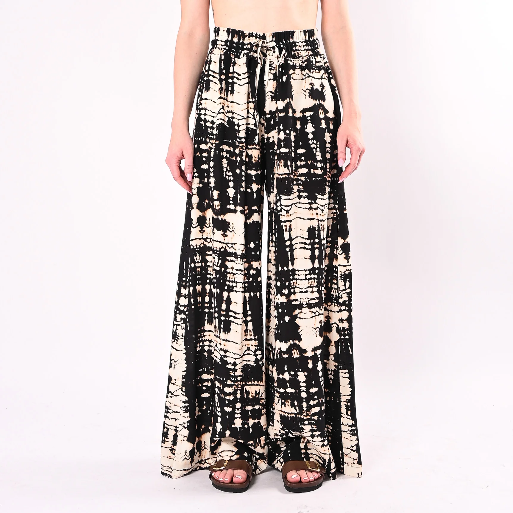 HAVEONE - PANTALONE PALAZZO FANTASIA BATIK ART.PMA-Q697/NB - NERO/BURRO - Image 2
