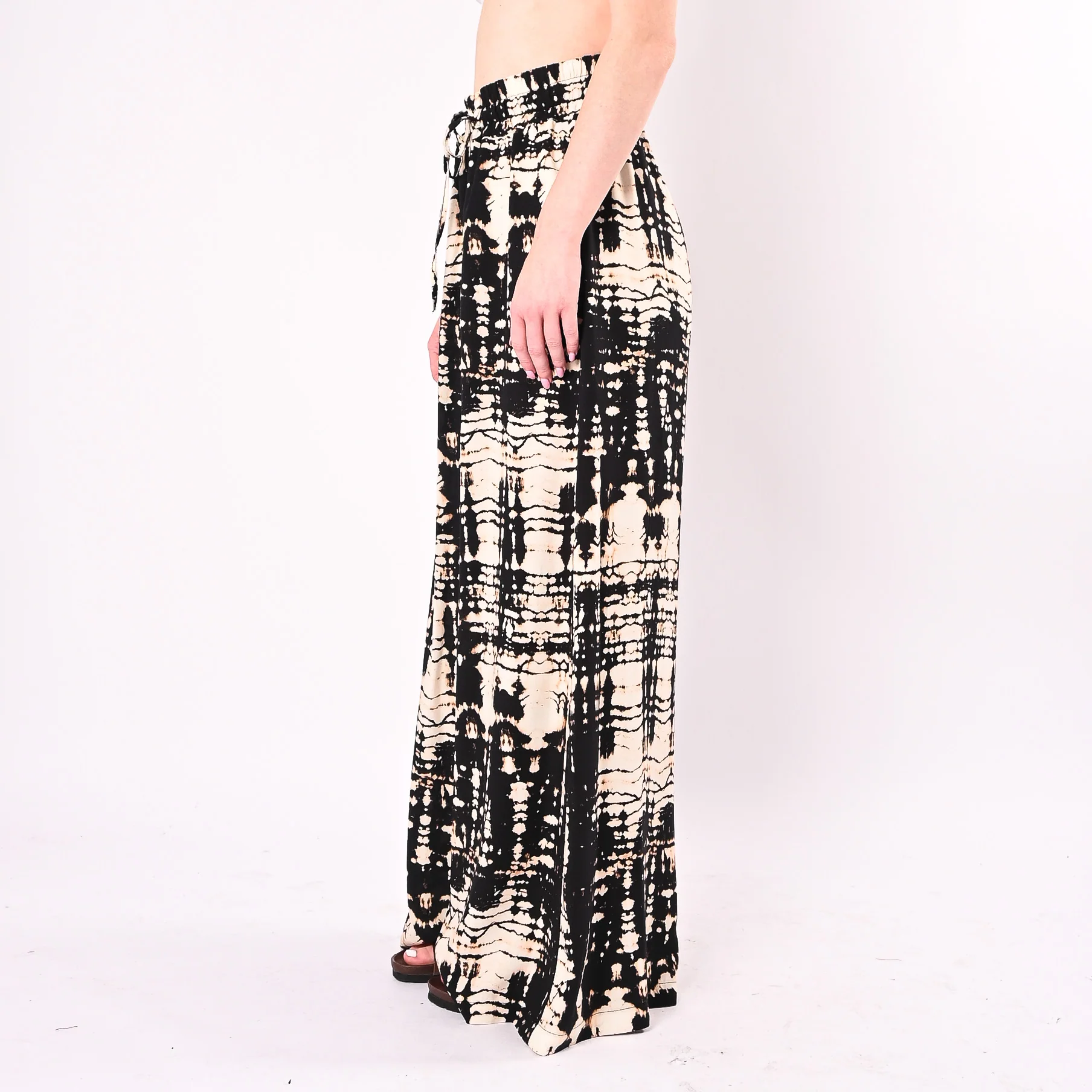 HAVEONE - PANTALONE PALAZZO FANTASIA BATIK ART.PMA-Q697/NB - NERO/BURRO - Image 3