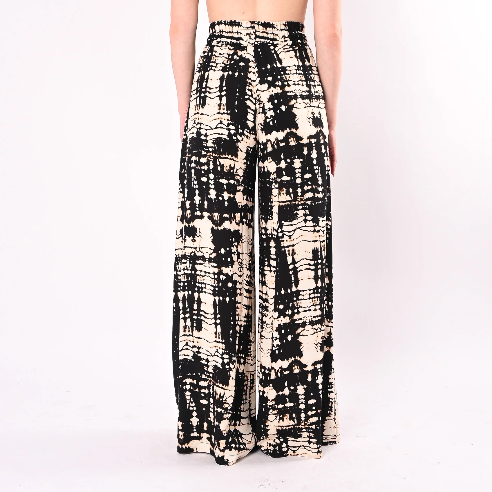 HAVEONE - PANTALONE PALAZZO FANTASIA BATIK ART.PMA-Q697/NB - NERO/BURRO - Image 4