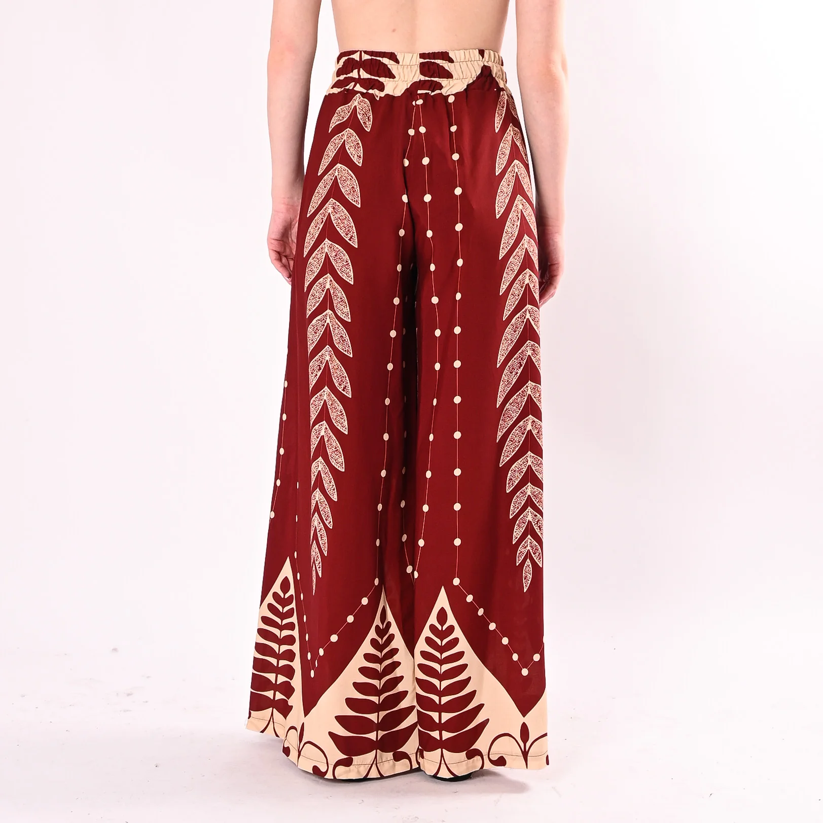 HAVEONE - PANTALONE PALAZZO FANTASIA FOGLIE ART.PMA-Q715/IB - INDIA/BURRO - Image 5