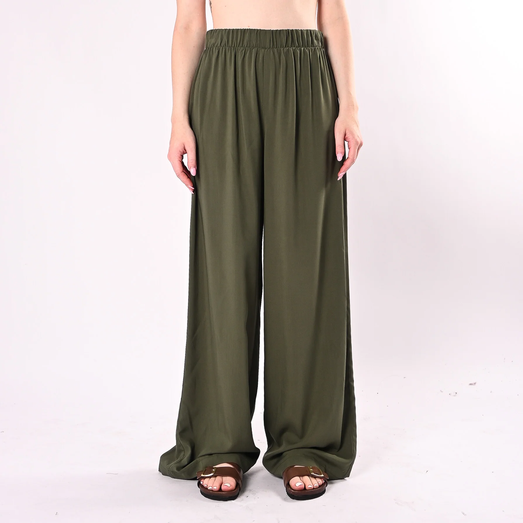 HAVEONE - PANTALONE PALAZZO FLUIDO IN VISCOSA ART. PIA-Q670/M - MILITARE - Image 2