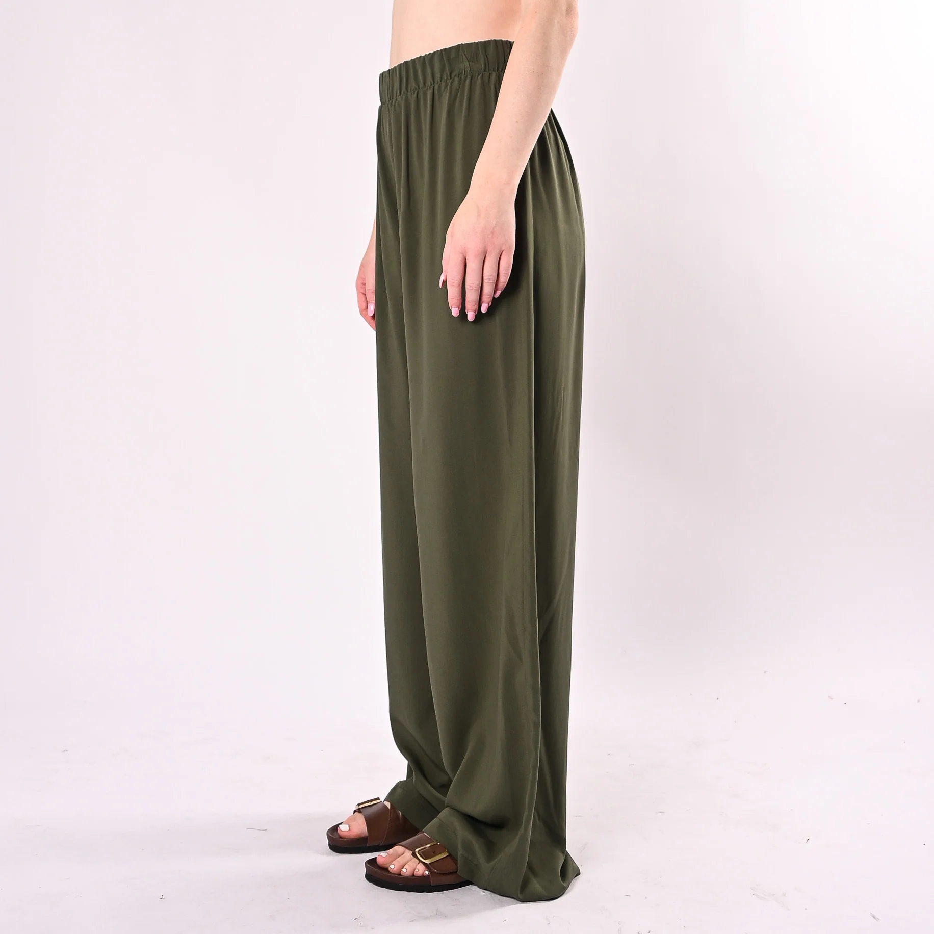 HAVEONE - PANTALONE PALAZZO FLUIDO IN VISCOSA ART. PIA-Q670/M - MILITARE - Image 3