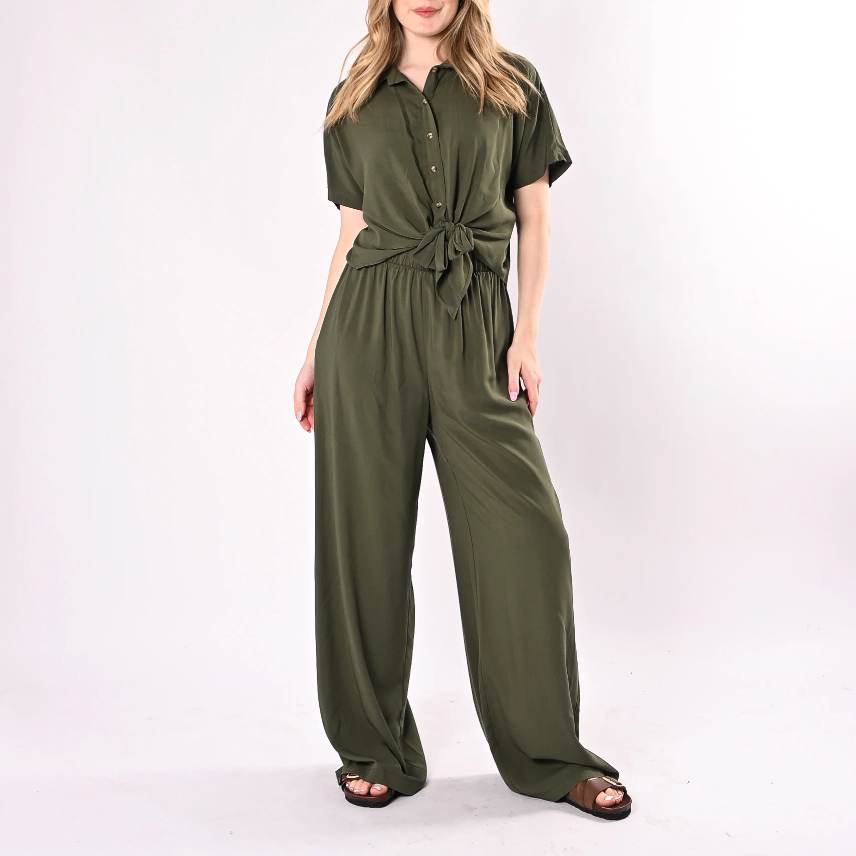 HAVEONE - PANTALONE PALAZZO FLUIDO IN VISCOSA ART. PIA-Q670/M - MILITARE - Image 5