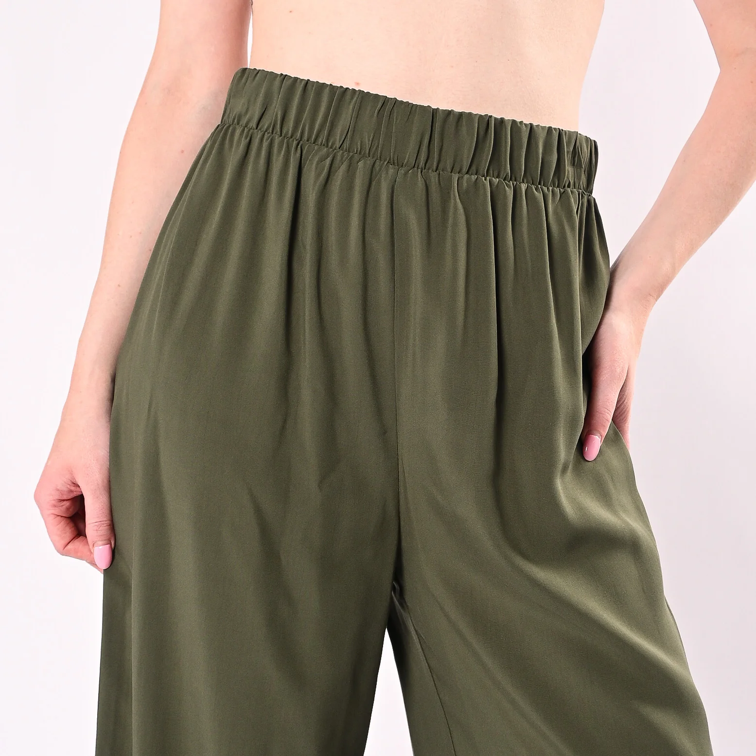 HAVEONE - PANTALONE PALAZZO FLUIDO IN VISCOSA ART. PIA-Q670/M - MILITARE - Image 6