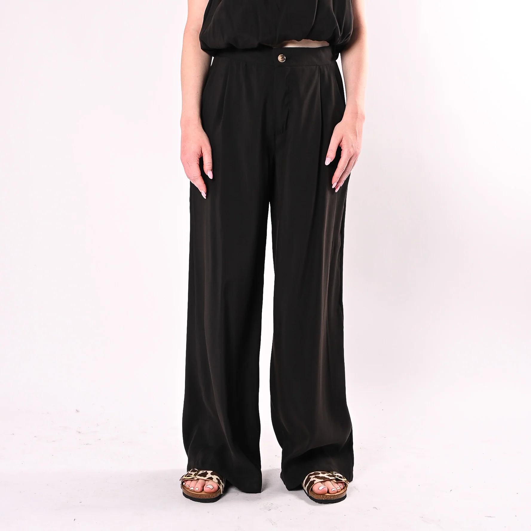 HAVEONE - PANTALONE PALAZZO IN MODAL ART.PFW-Q662/N - NERO - Image 2