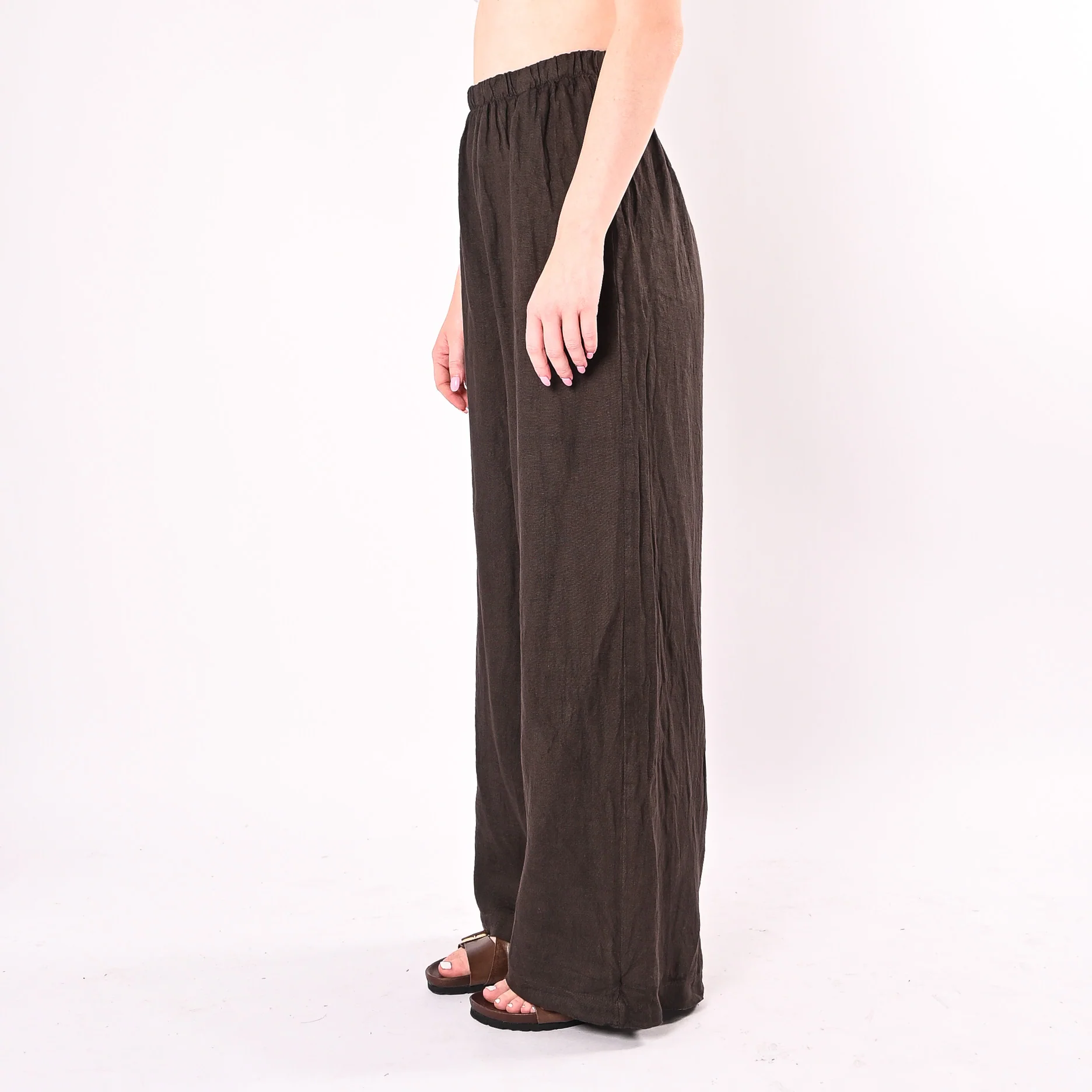 HAVEONE - PANTALONE PALAZZO IN PURO LINO ART.PVE-Q667/M - MORO - Image 2