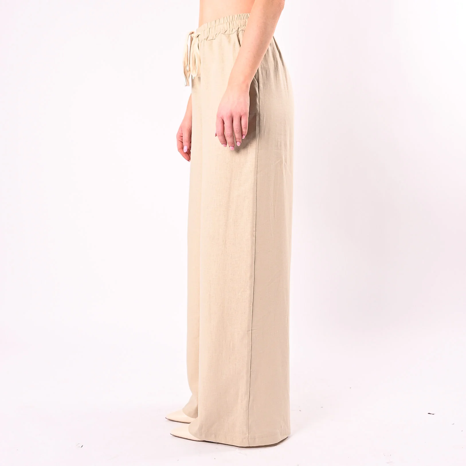 HAVEONE - PANTALONE PALAZZO MISTO LINO CON COULISSE ART. PNO-Q530/S - SABBIA - Image 4