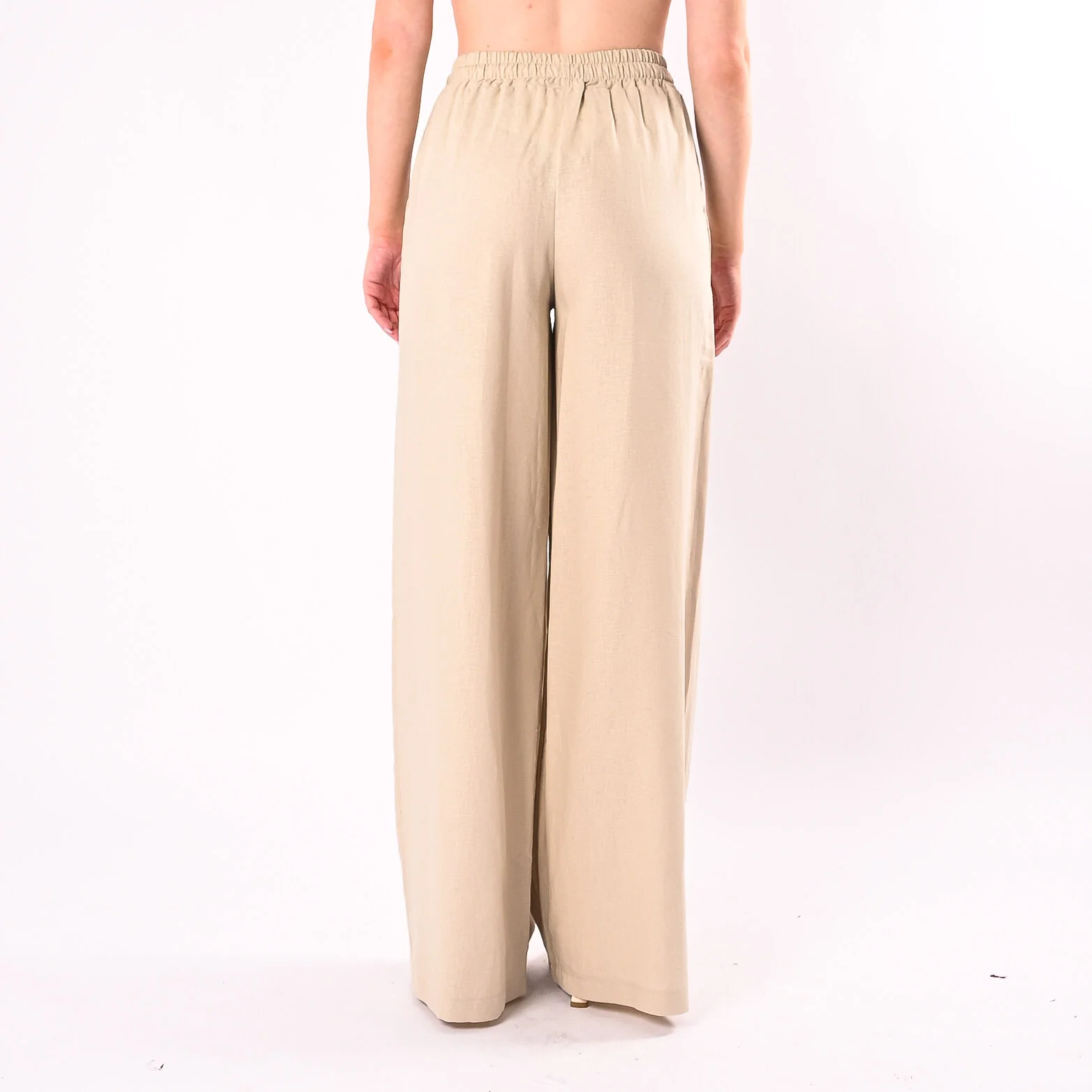 HAVEONE - PANTALONE PALAZZO MISTO LINO CON COULISSE ART. PNO-Q530/S - SABBIA - Image 5