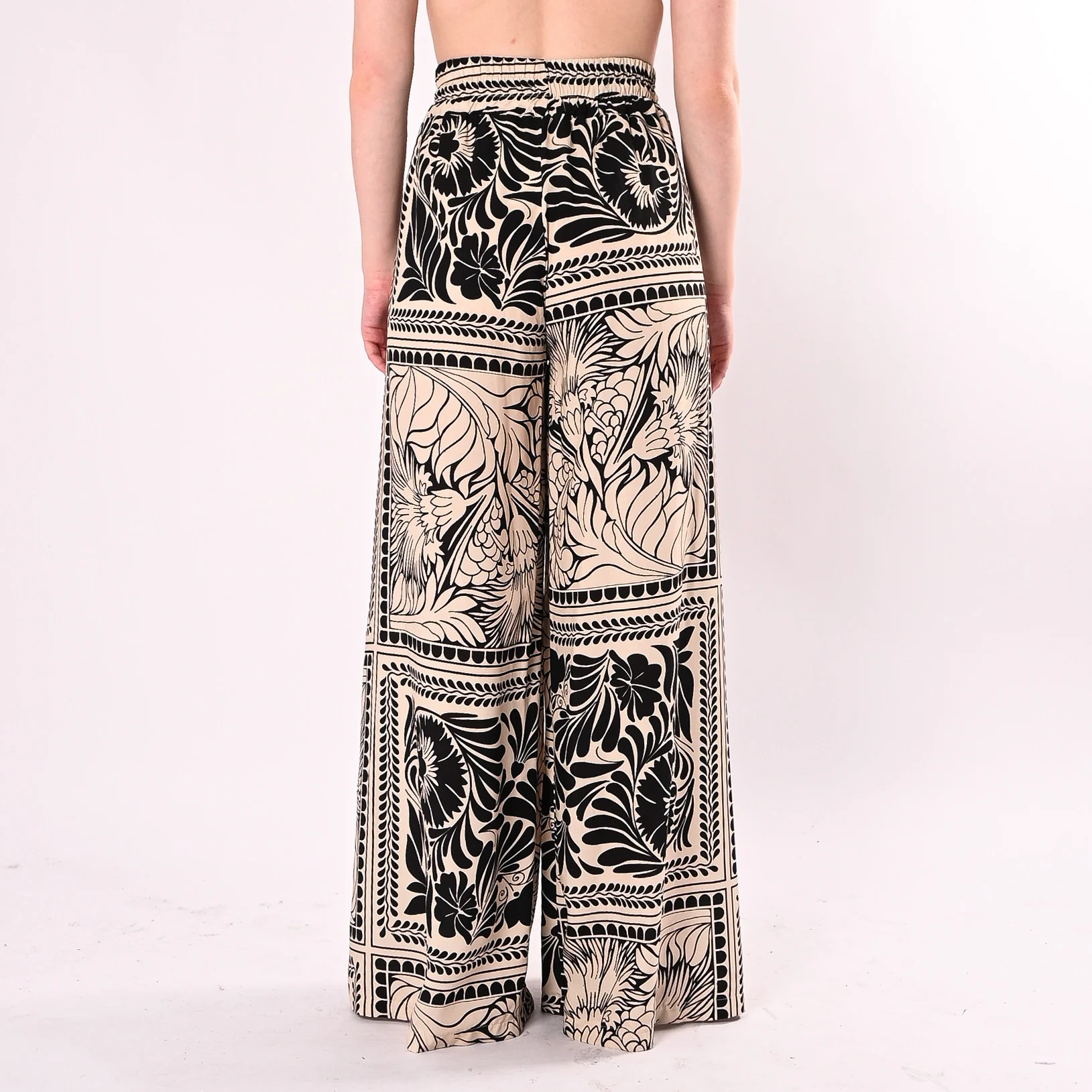 HAVEONE - PANTALONE PALAZZO STAMPA FLOREALE ART.PMA-Q716/BN - BURRO/NERO - Image 5