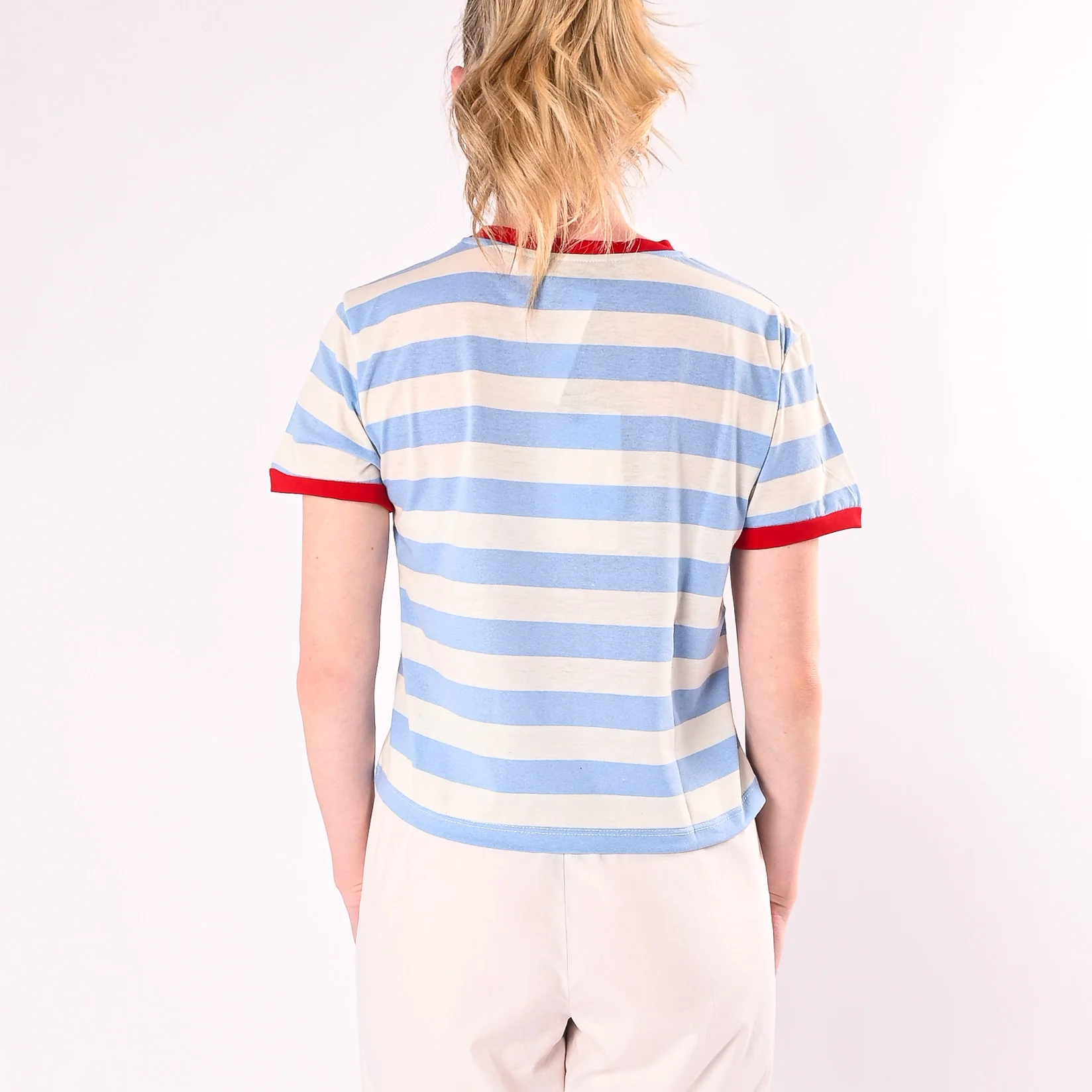 HAVEONE - T-SHIRT A RIGHE LA SANDIA ART. TSH-Q248/LCR - LATTE/CIELO/ROSSO - Image 3