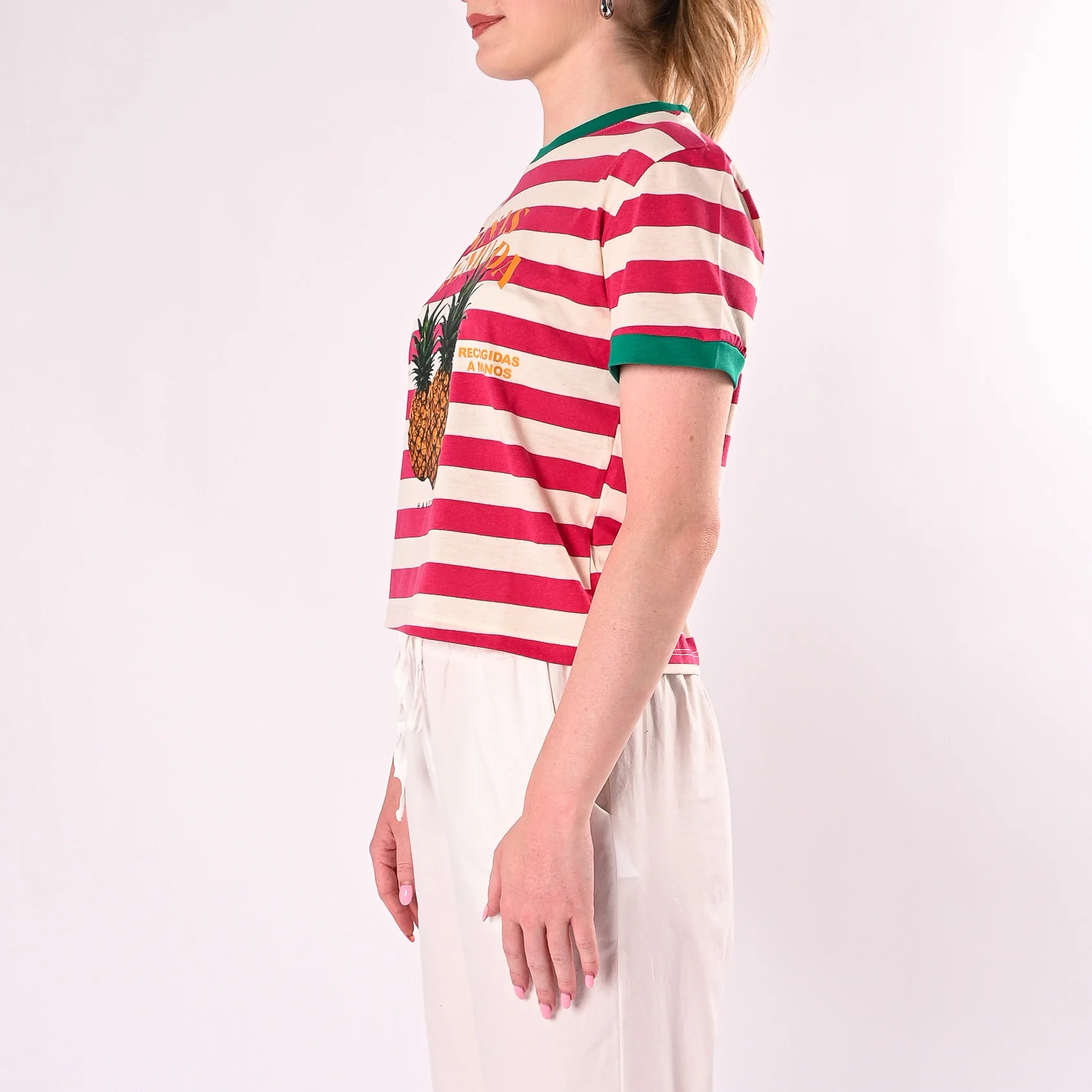 HAVEONE - T-SHIRT A RIGHE PINAS ART. TSH-Q249/LFB -  LATTE/FUXIA/BANDIERA - Image 3